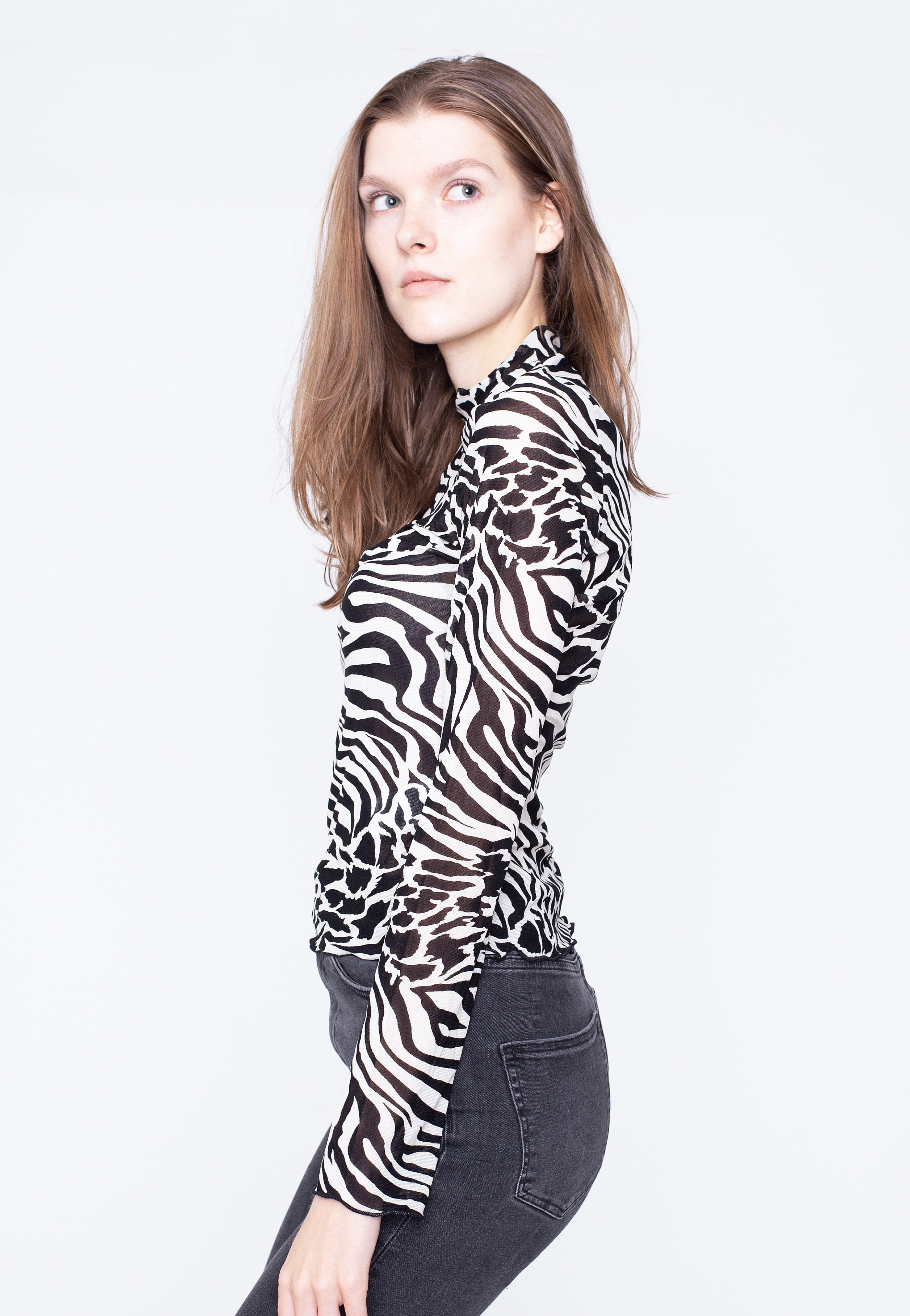 Urban Classics - AOP Mesh Turtleneck Black/White - Longsleeve | Women-Image