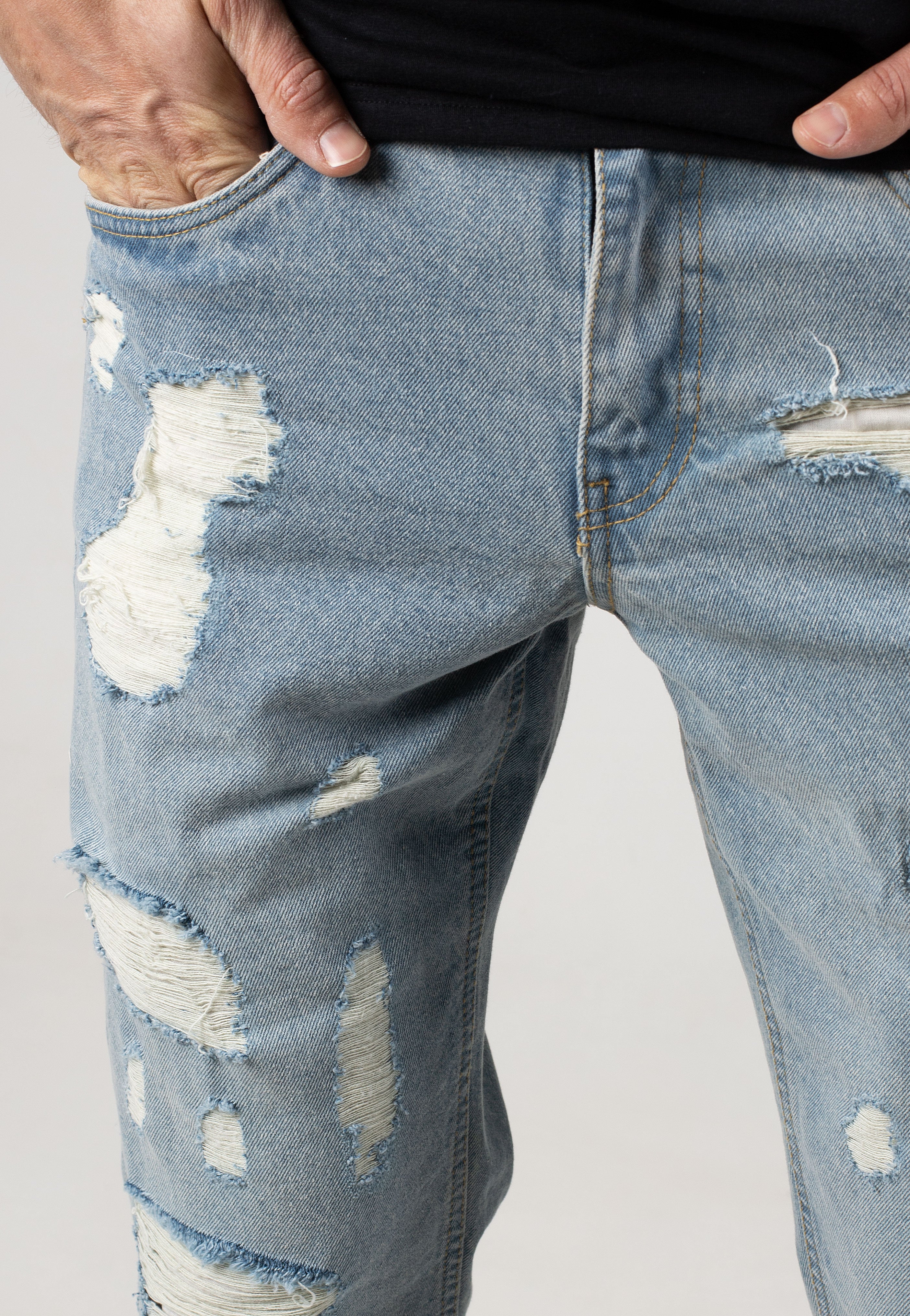 Urban Classics - Heavy Ounce Straight Fit New Light Blue Heavy Destroyed Washed - Jeans | Men-Image