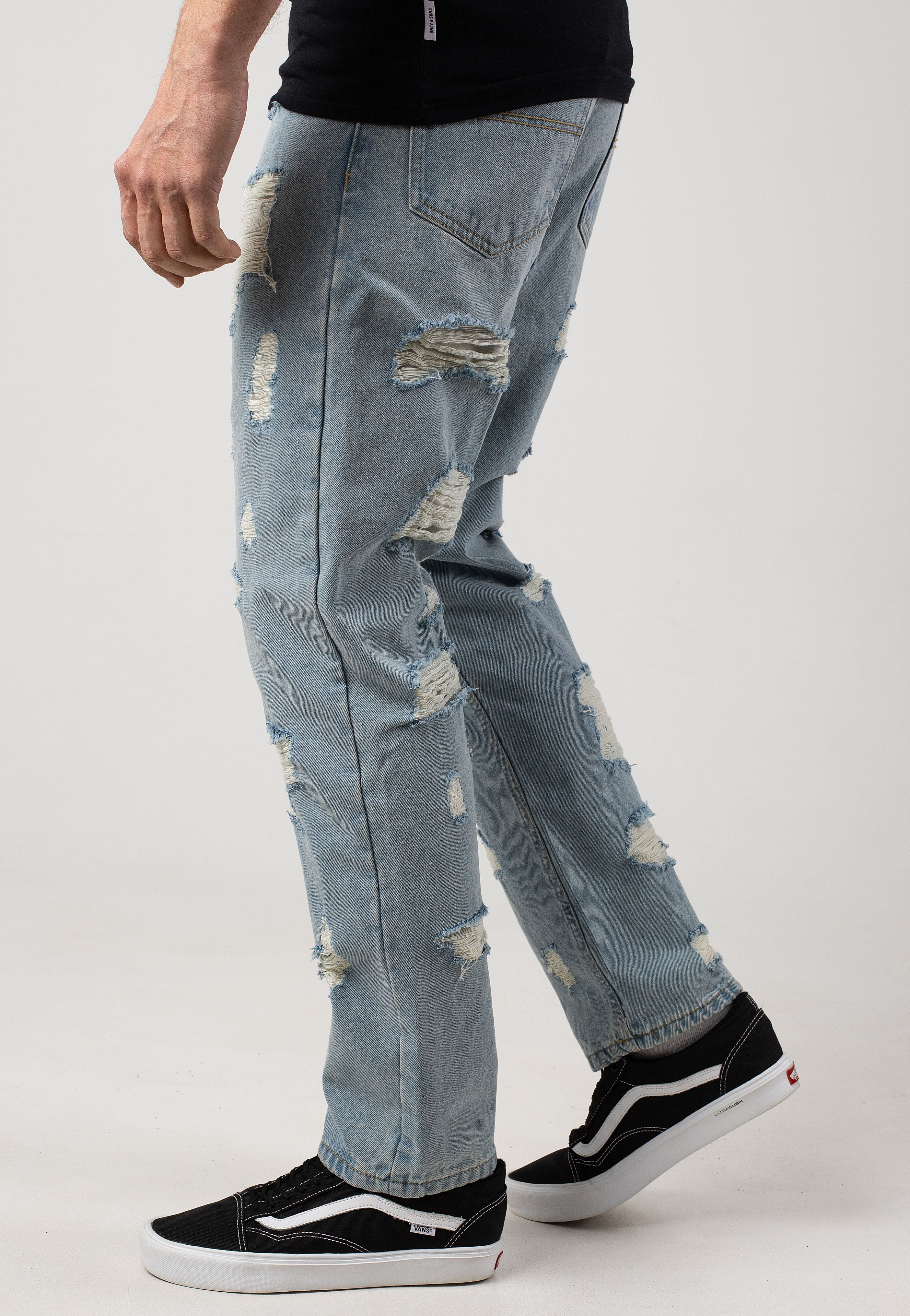 Urban Classics - Heavy Ounce Straight Fit New Light Blue Heavy Destroyed Washed - Jeans | Men-Image