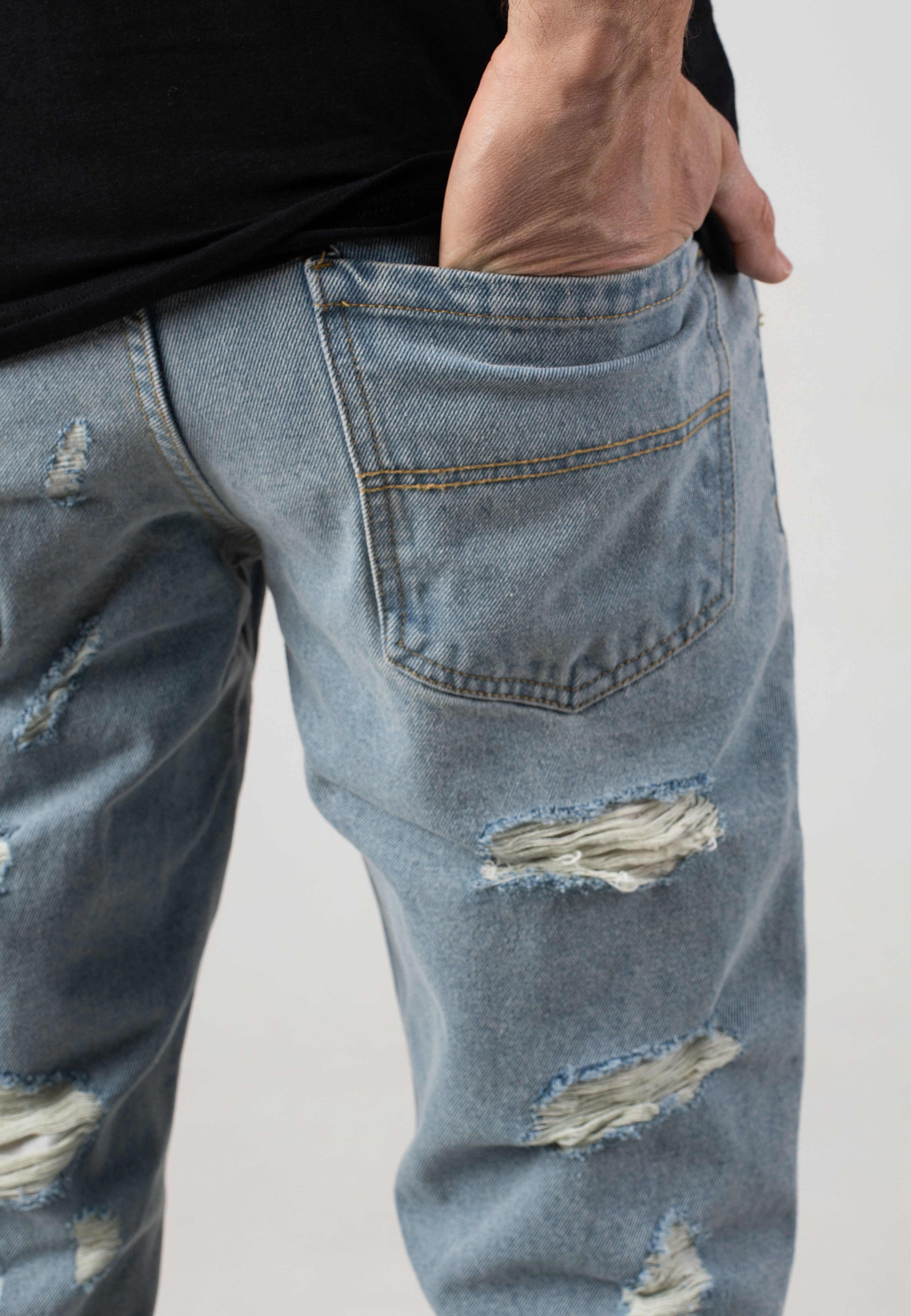 Urban Classics - Heavy Ounce Straight Fit New Light Blue Heavy Destroyed Washed - Jeans | Men-Image