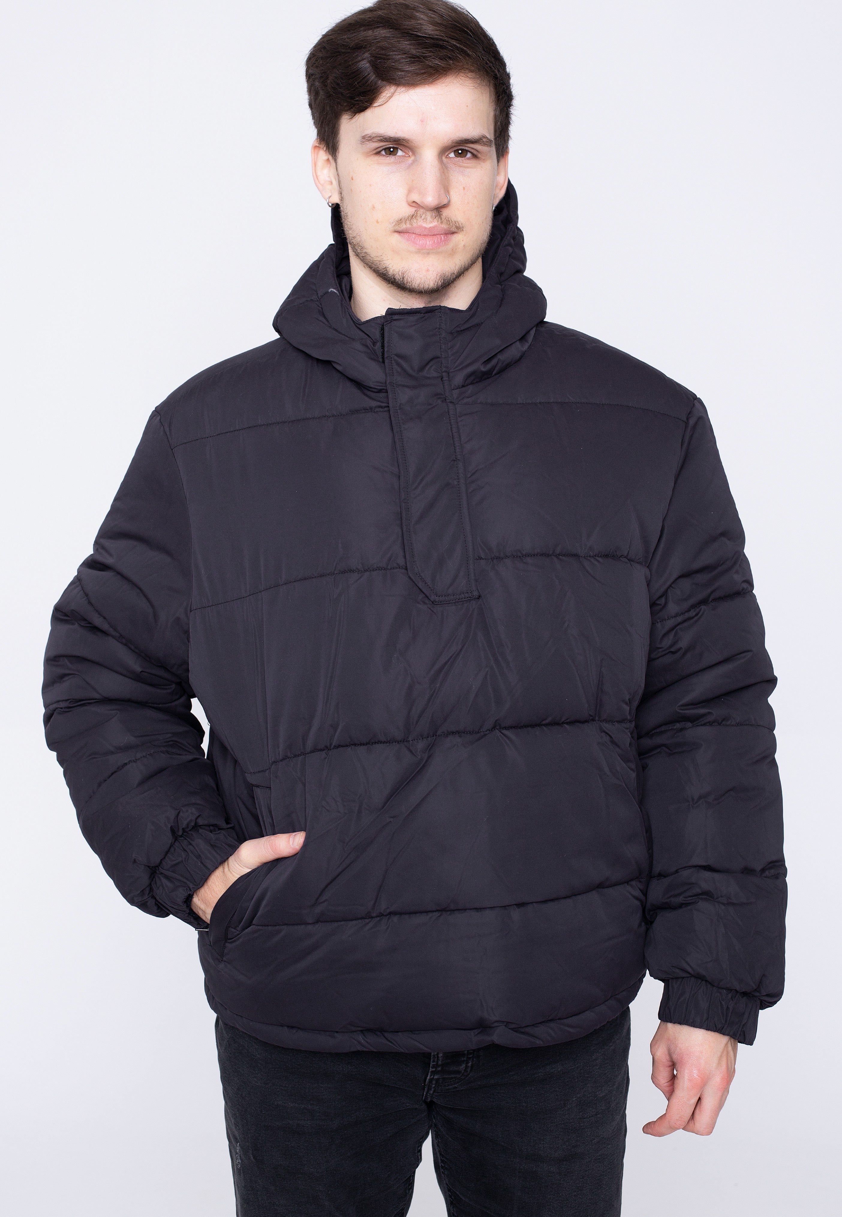 Urban Classics - Hooded Cropped Pull Over Down Black - Jacket | Men-Image