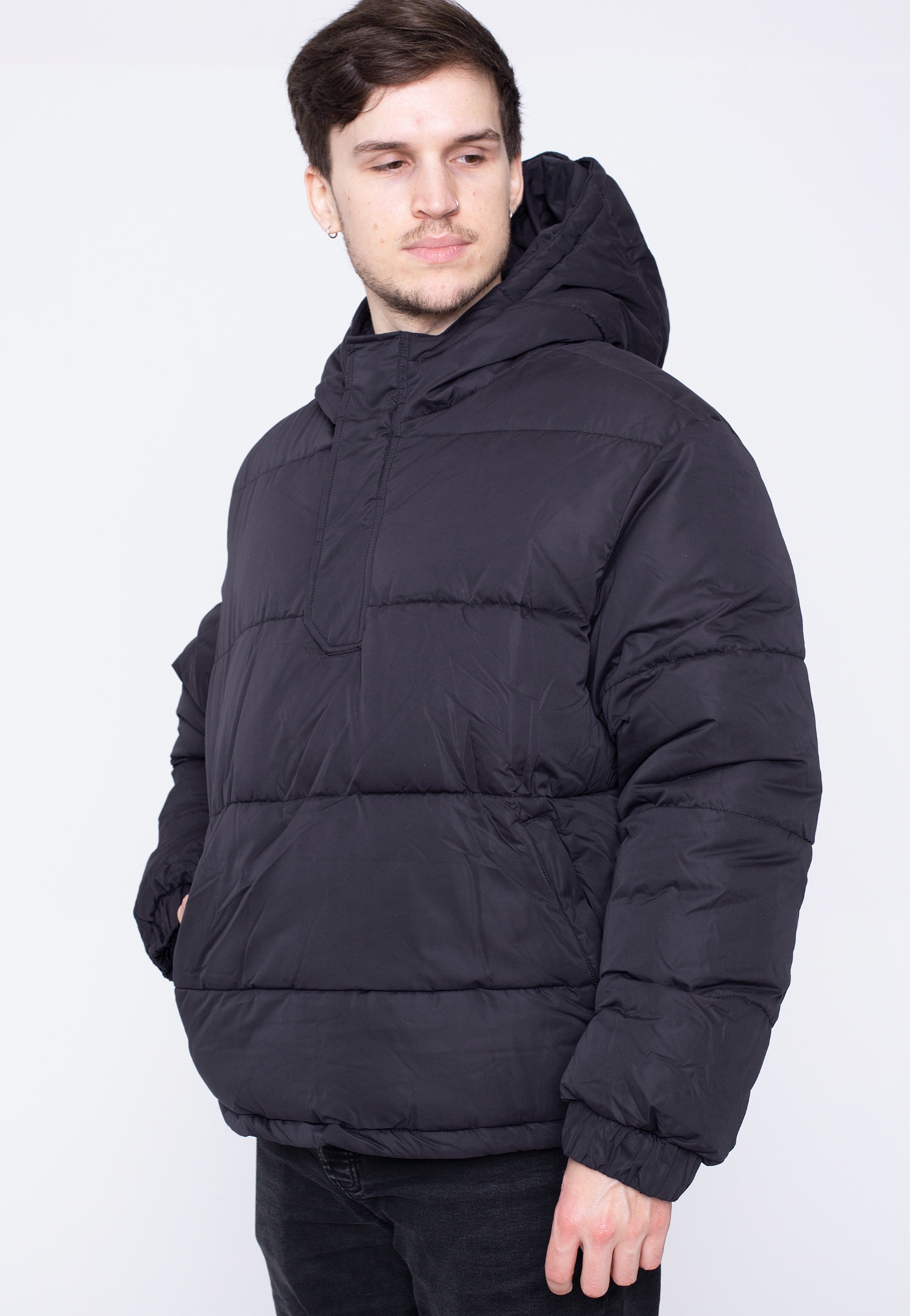 Urban Classics - Hooded Cropped Pull Over Down Black - Jacket | Men-Image