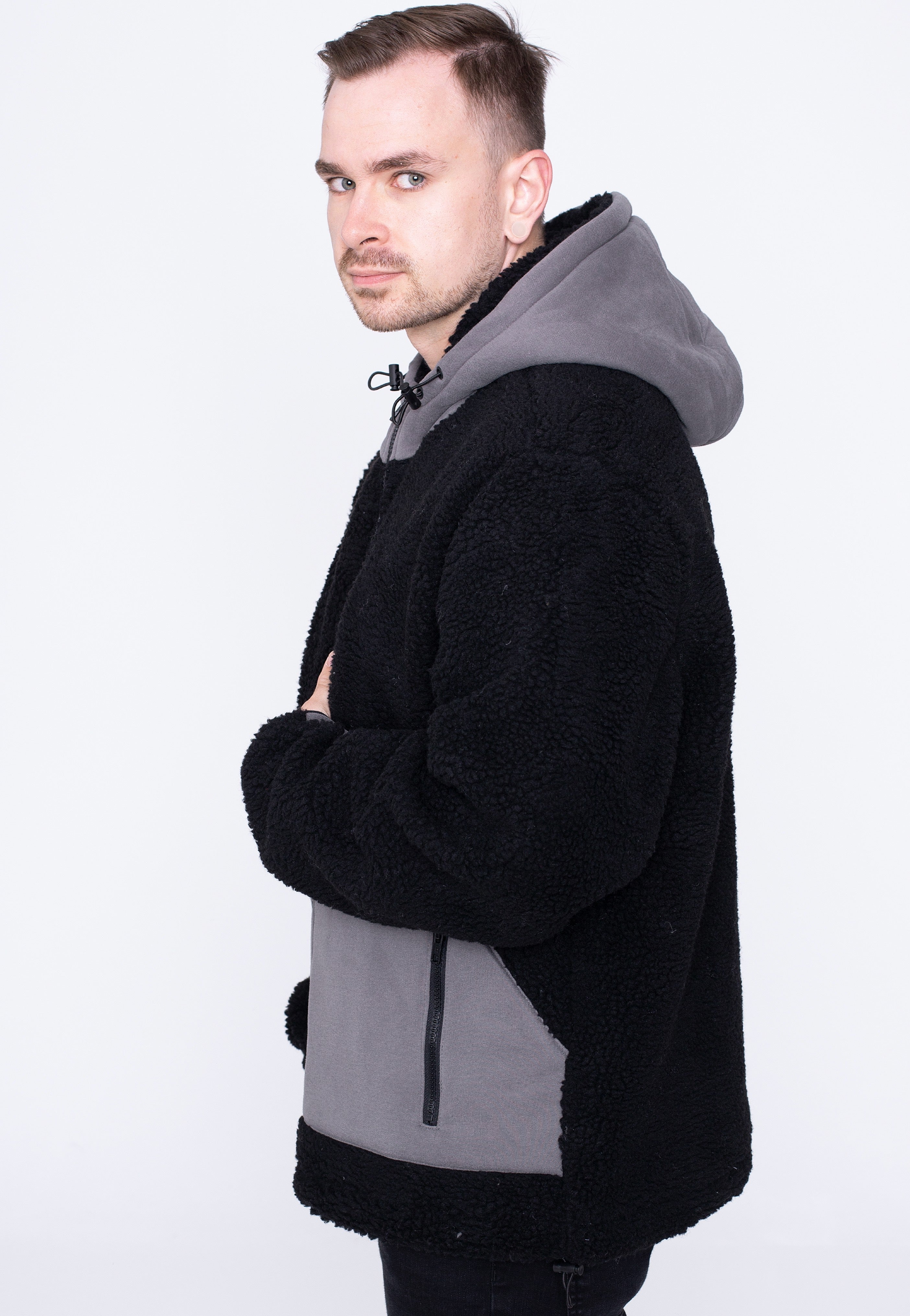 Urban Classics - Hooded Sherpa Black/Asphalt - Jacket | Men-Image