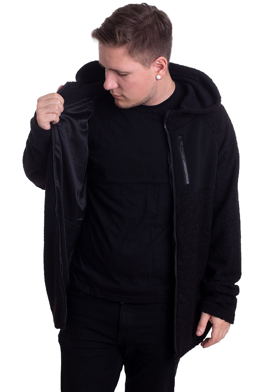 Urban Classics - Hooded Sherpa Zip Black - Jacket | Men-Image