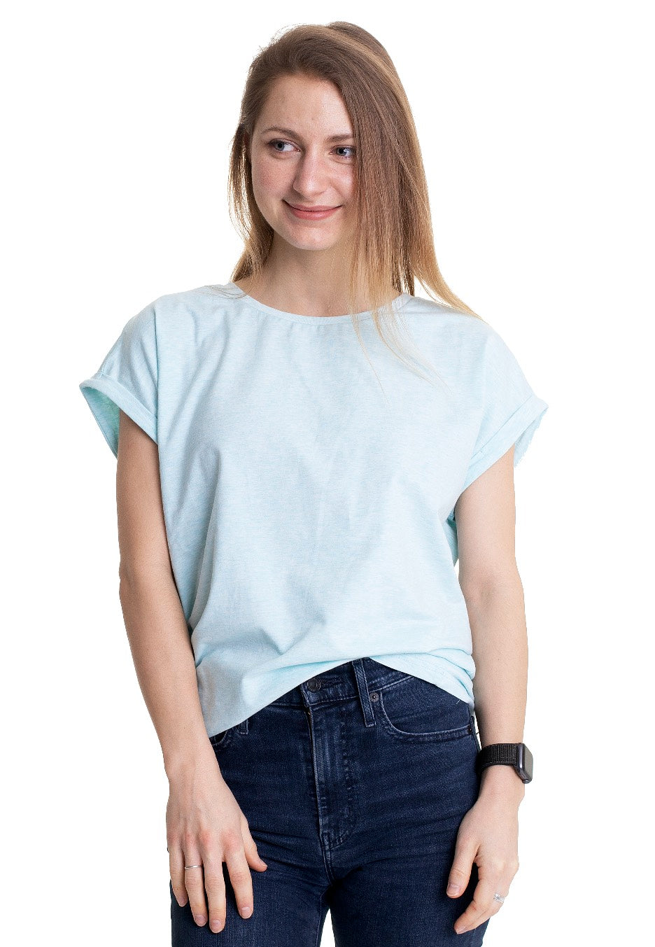 Urban Classics - Ladies Color Melange Extended Shoulder Aqua Melange - T-Shirt | Women-Image