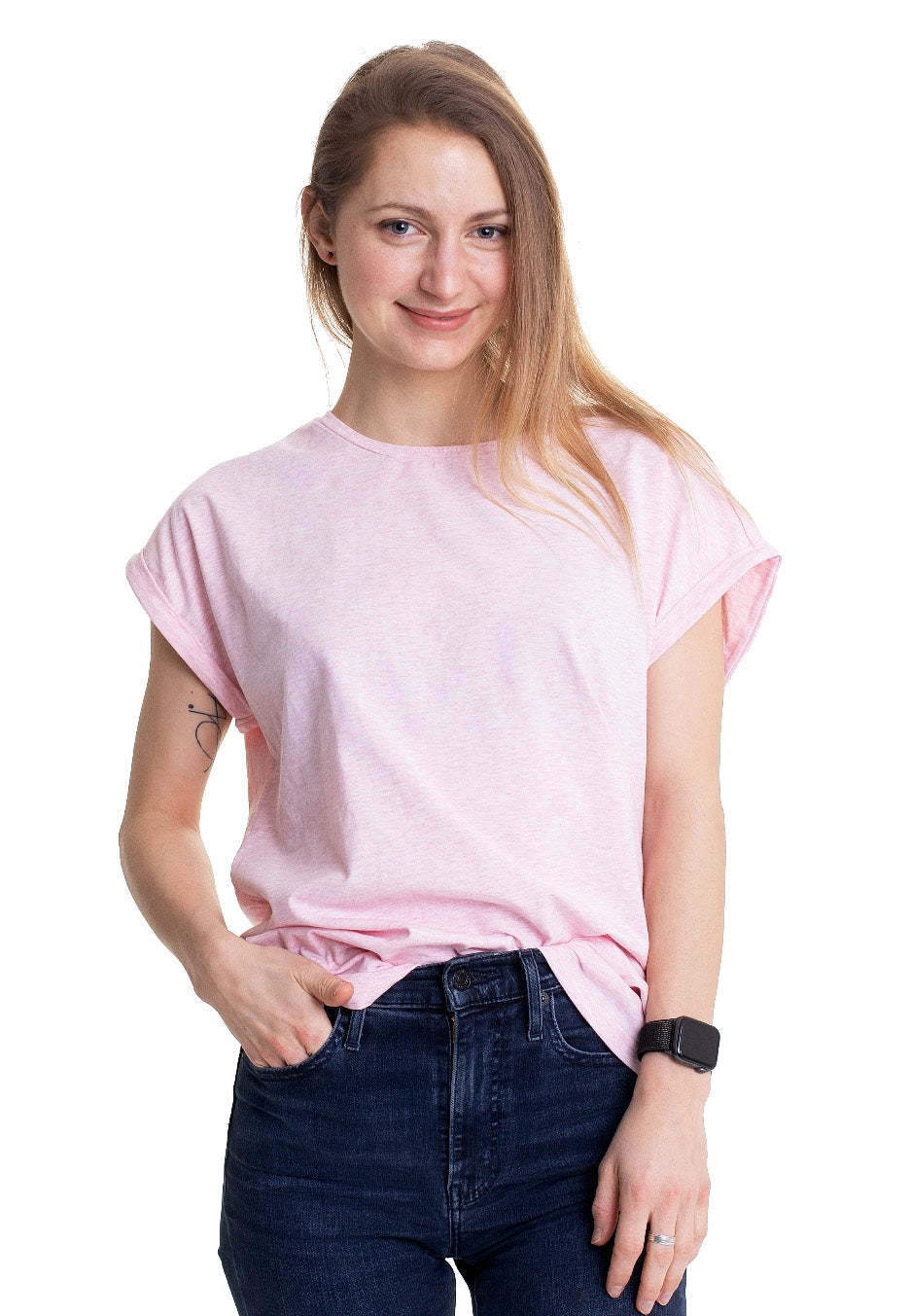 Urban Classics - Ladies Color Melange Extended Shoulder Pink Melange - T-Shirt | Women-Image