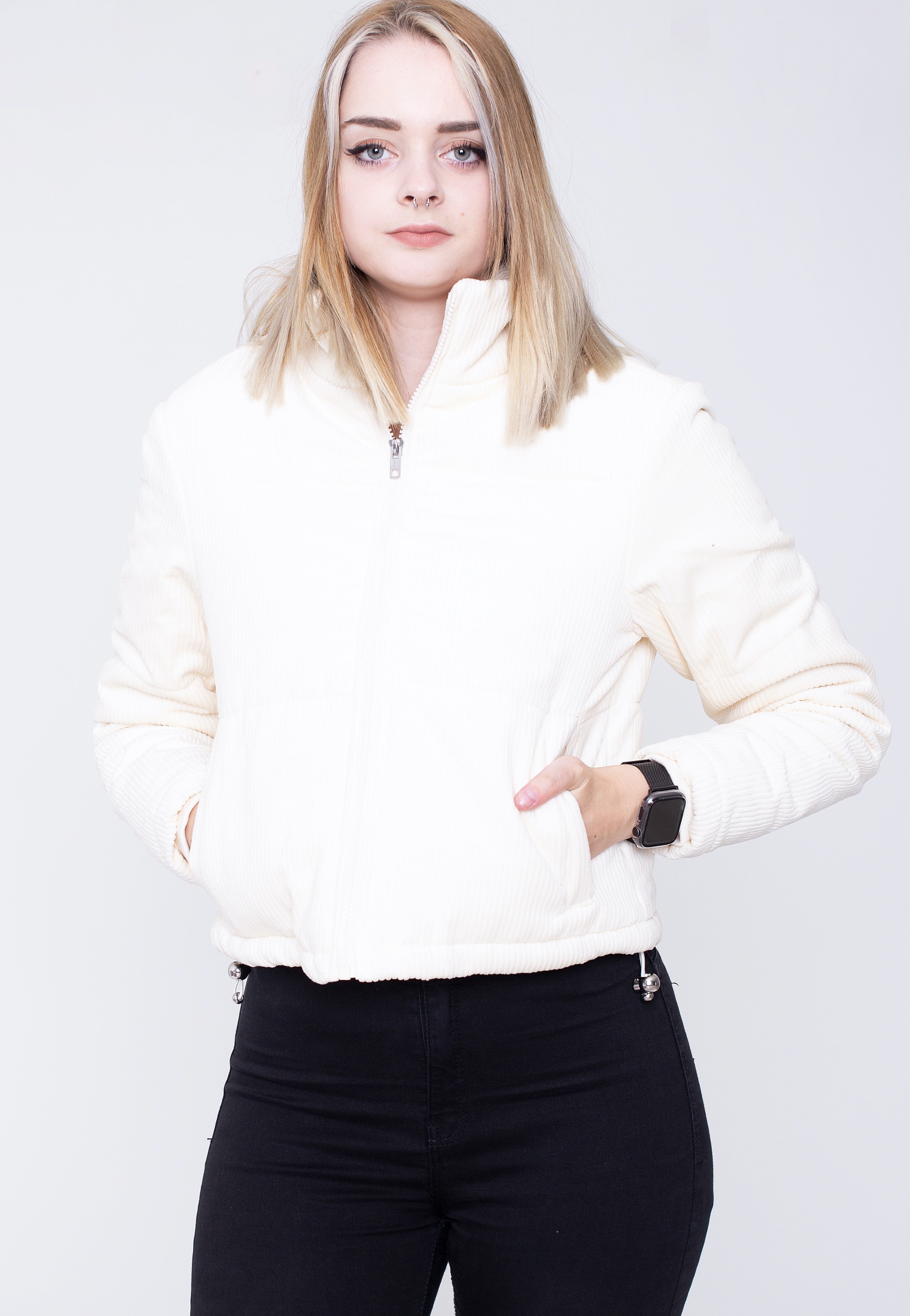 Urban Classics - Ladies Corduroy Puffer White Sand - Jacket | Women-Image