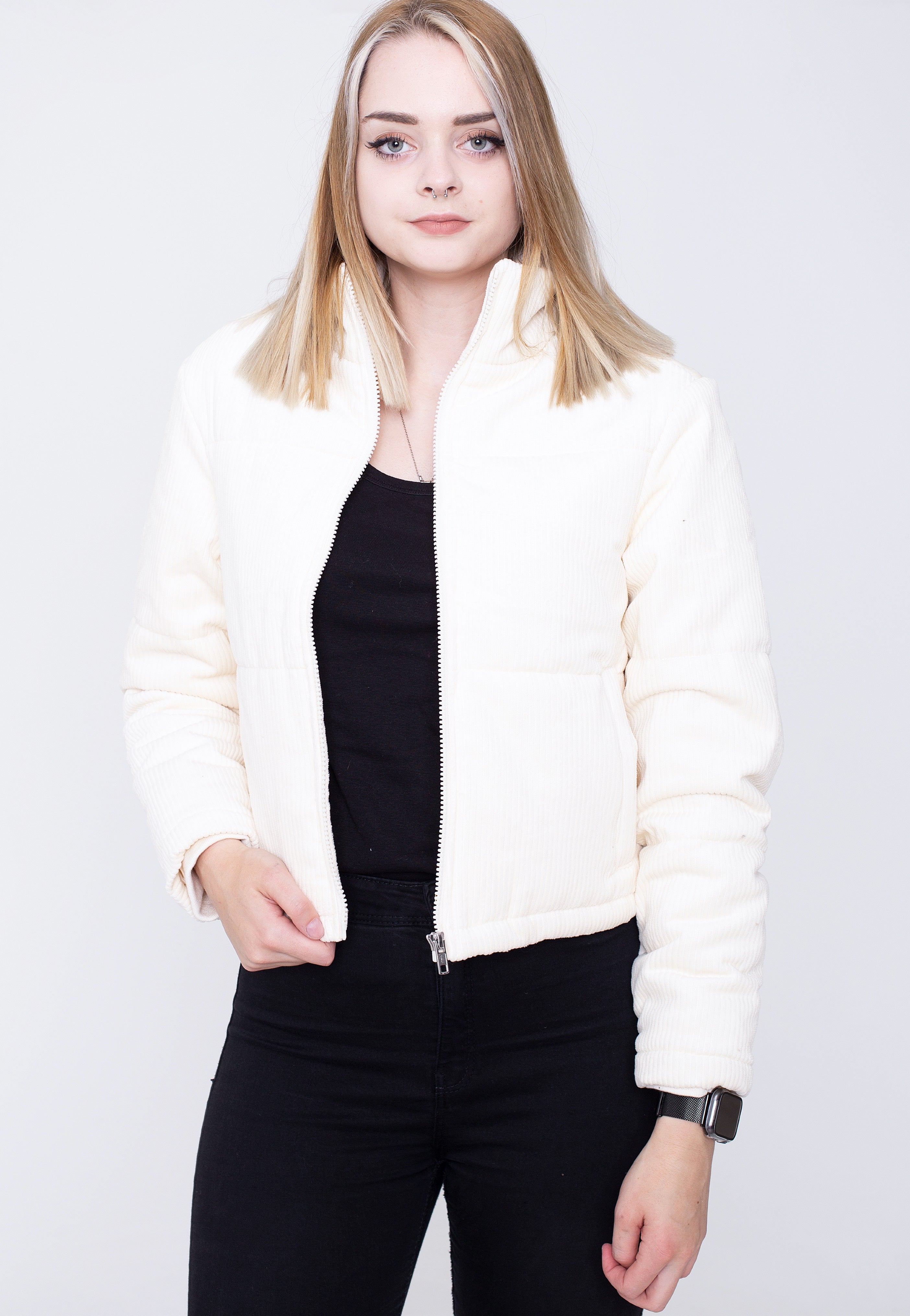 Urban Classics - Ladies Corduroy Puffer White Sand - Jacket | Women-Image