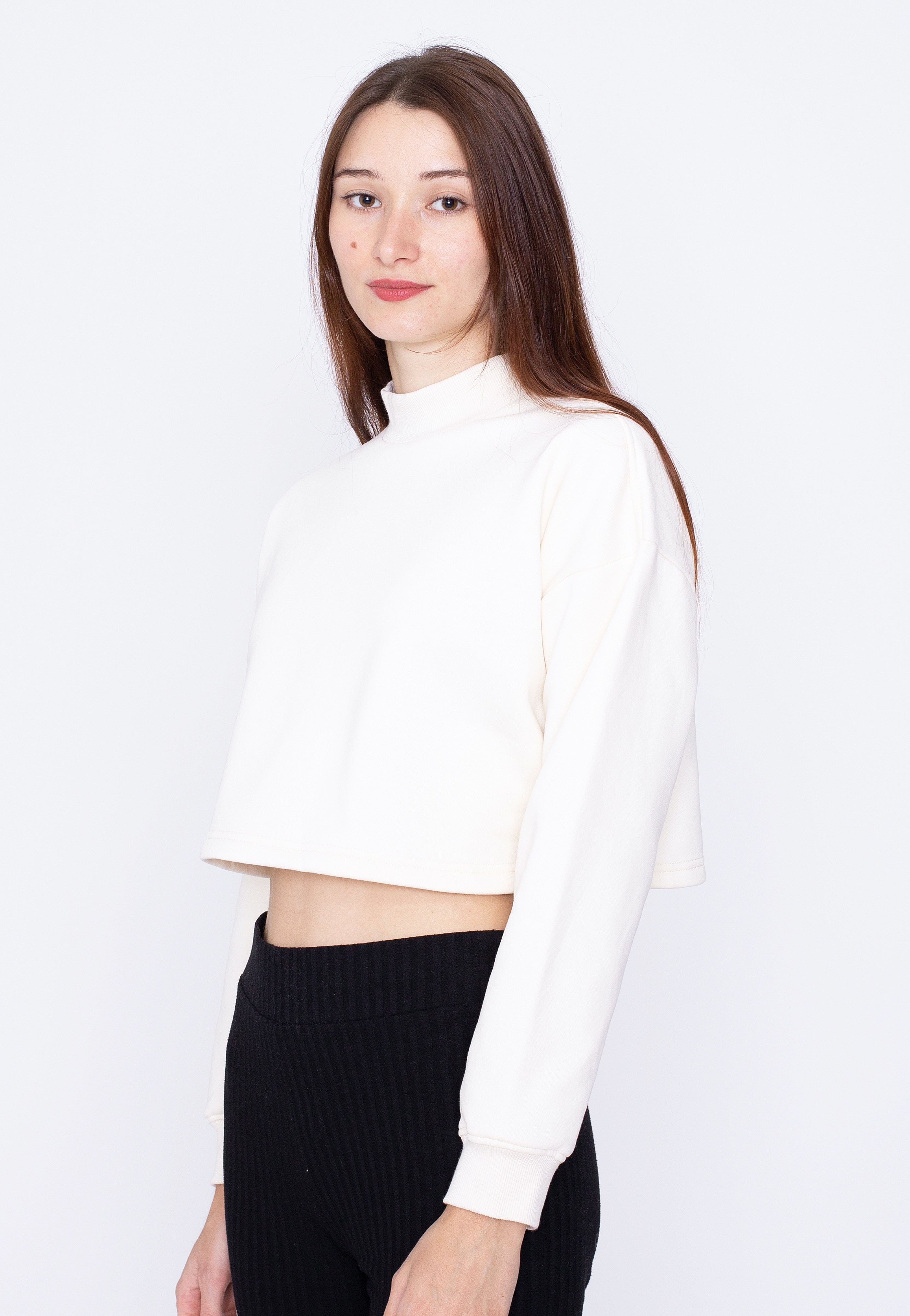 Urban Classics - Ladies Cropped Oversized Sweat High Neck White Sand - Sweater | Women-Image