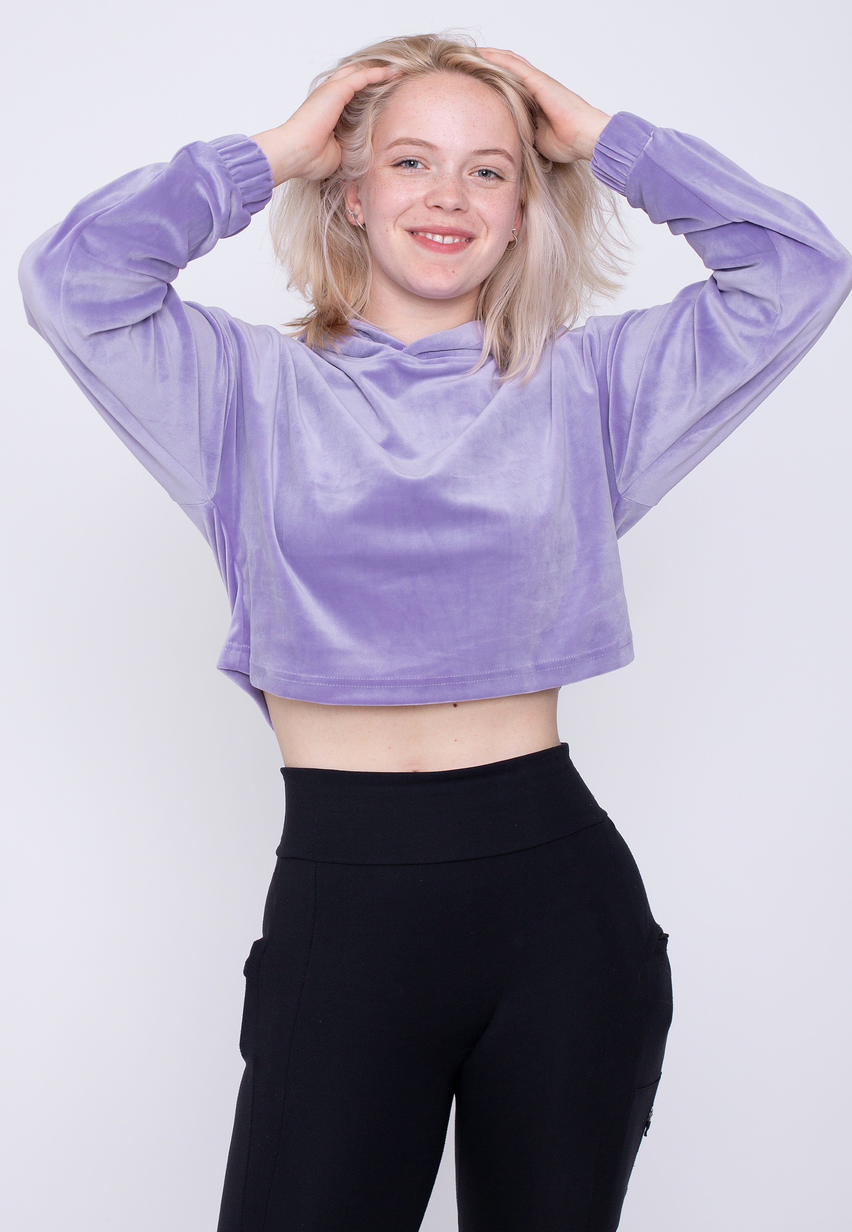 Urban Classics - Ladies Cropped Velvet Oversized Lavender - Hoodie | Women-Image