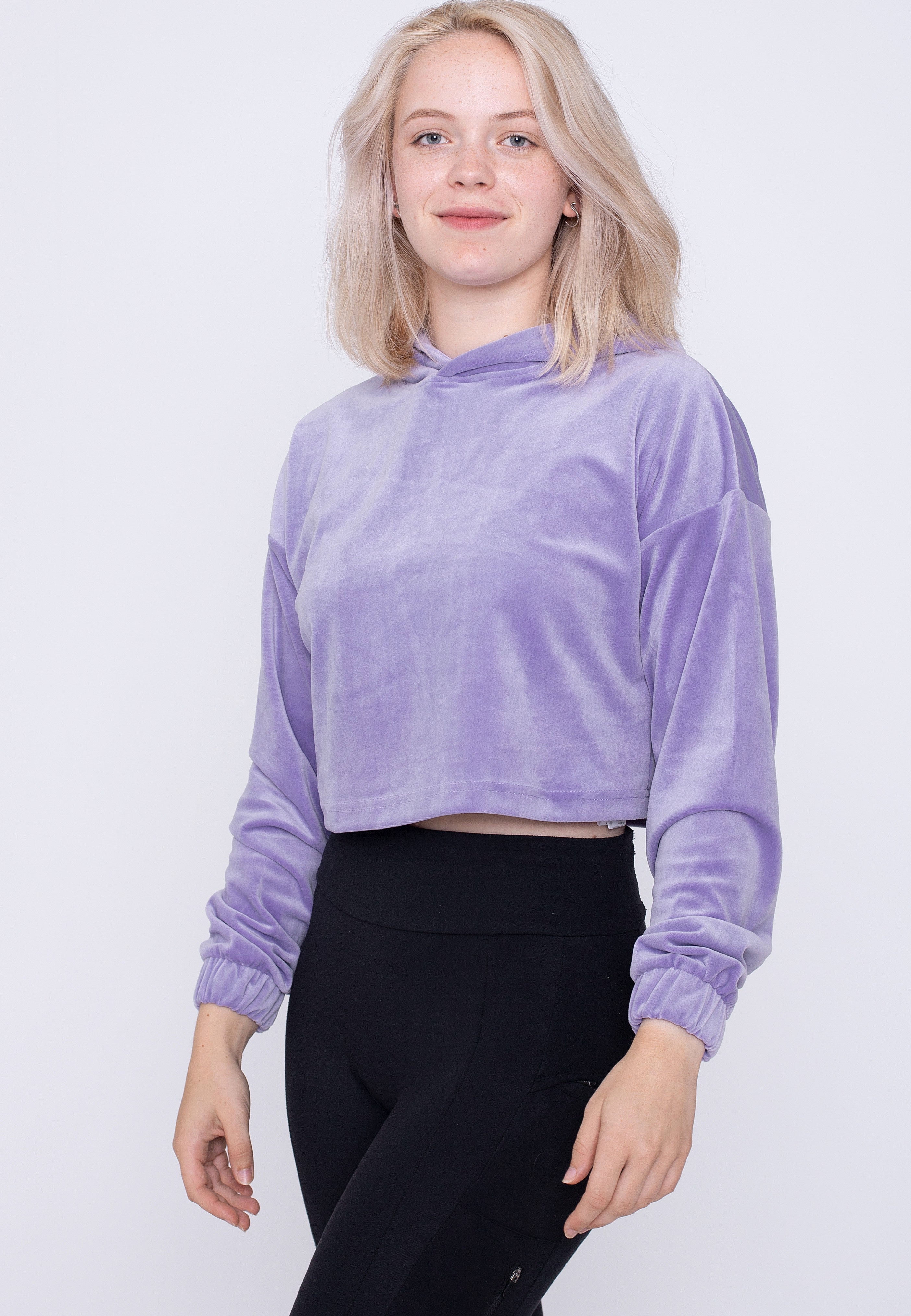 Urban Classics - Ladies Cropped Velvet Oversized Lavender - Hoodie | Women-Image