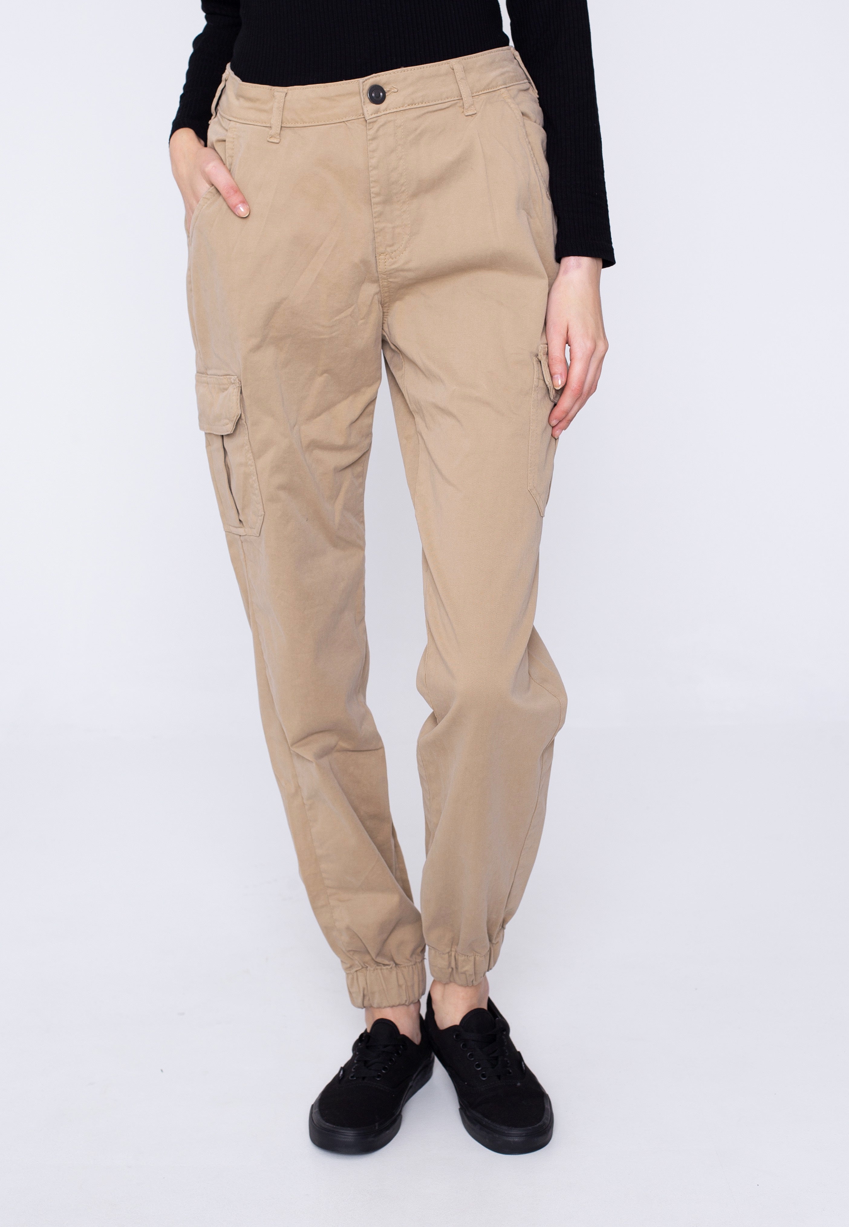 Urban Classics - Ladies High Waist Cargo Soft Taupe - Pants | Men-Image