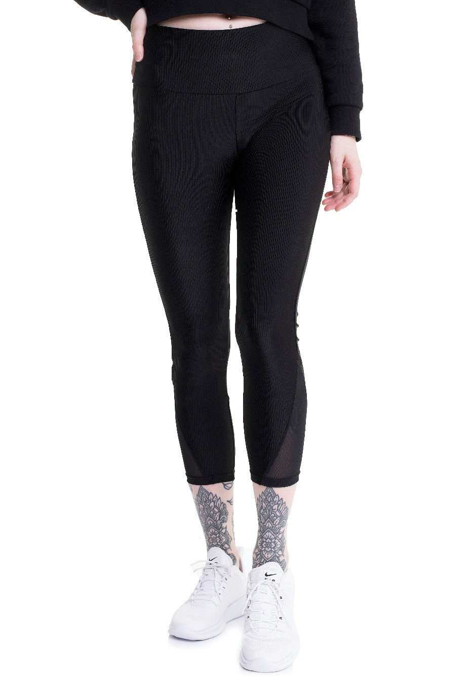 Urban Classics - Ladies High Waist Shiny Rib Pedal Pusher Black - Leggings | Women-Image