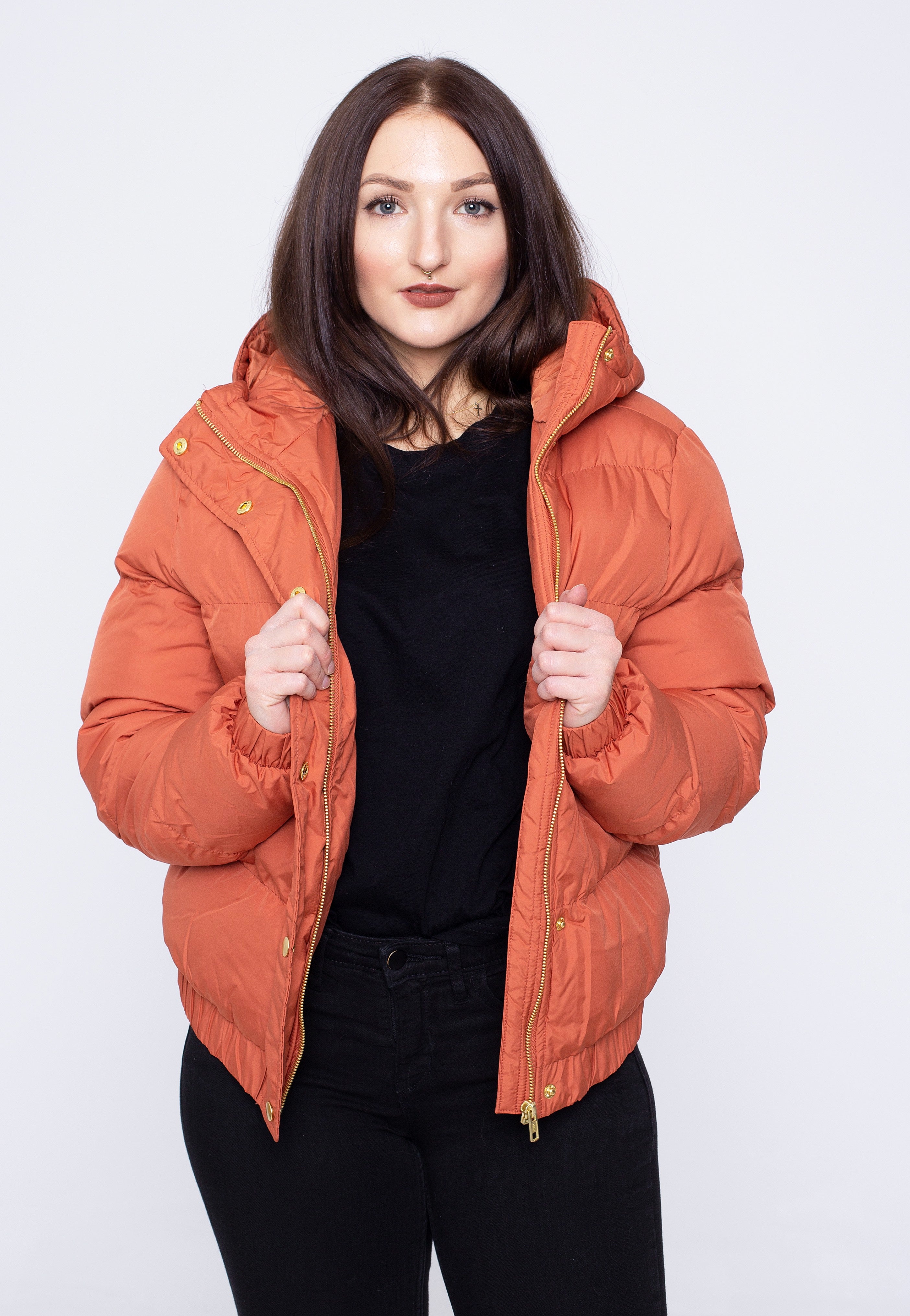 Urban Classics - Ladies Hooded Puffer Red Earth - Jacket | Women-Image