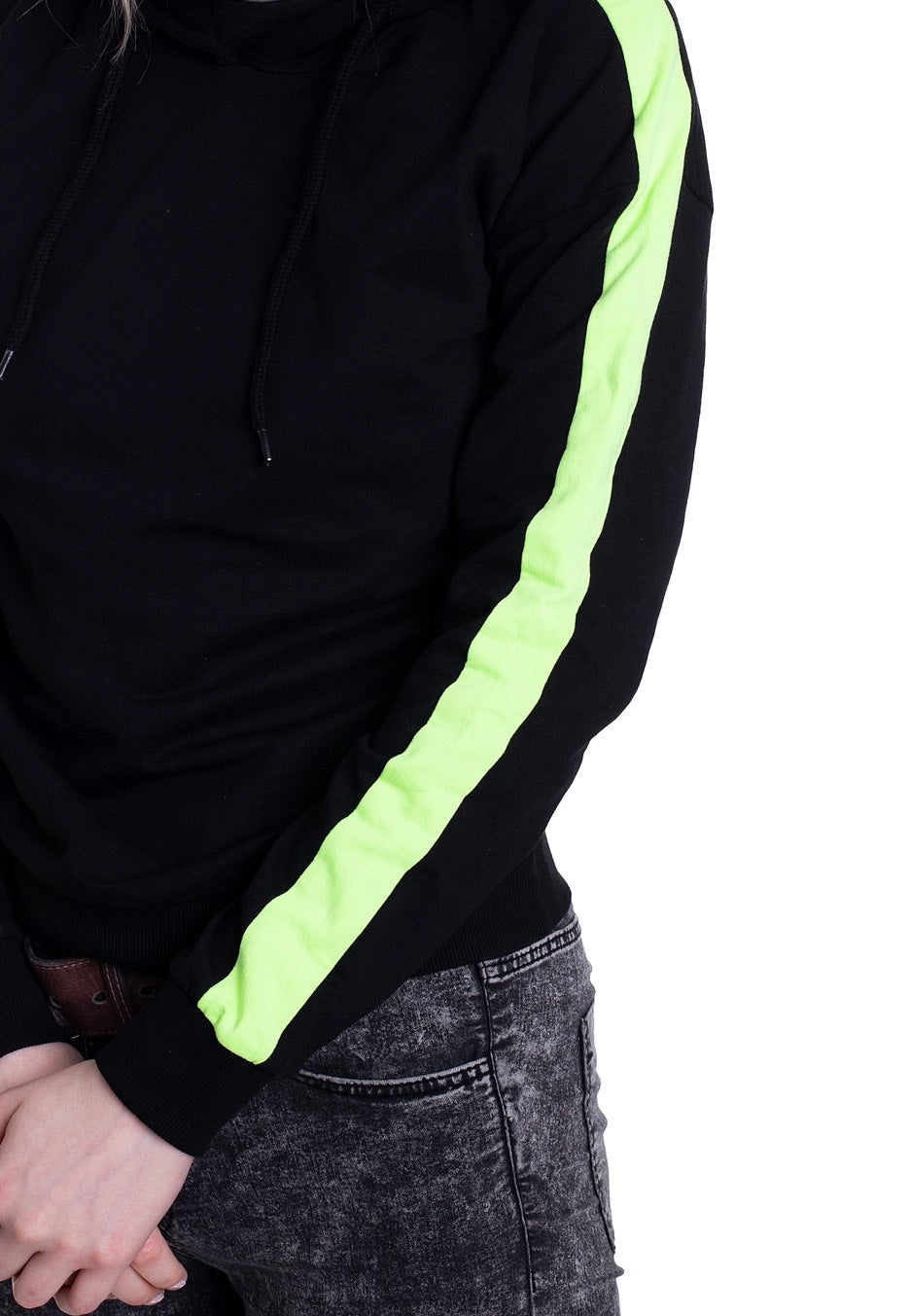 Urban Classics - Ladies Neon Shoulder Stripe Black/Electriclime - Hoodie | Women-Image