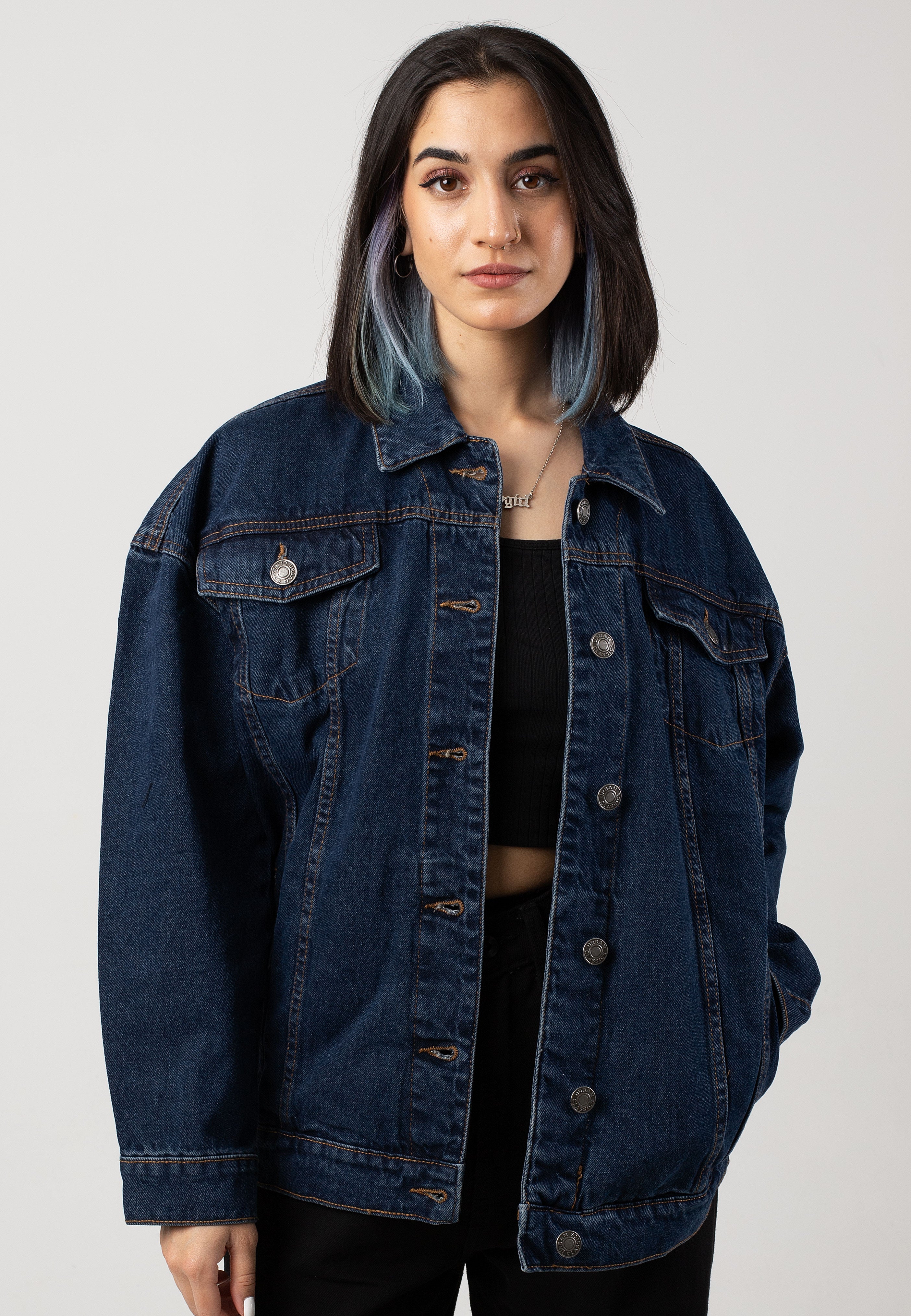 Urban Classics - Ladies Oversized 90‘s Denim Mid Indigo Washed - Jeans Jacket | Women-Image