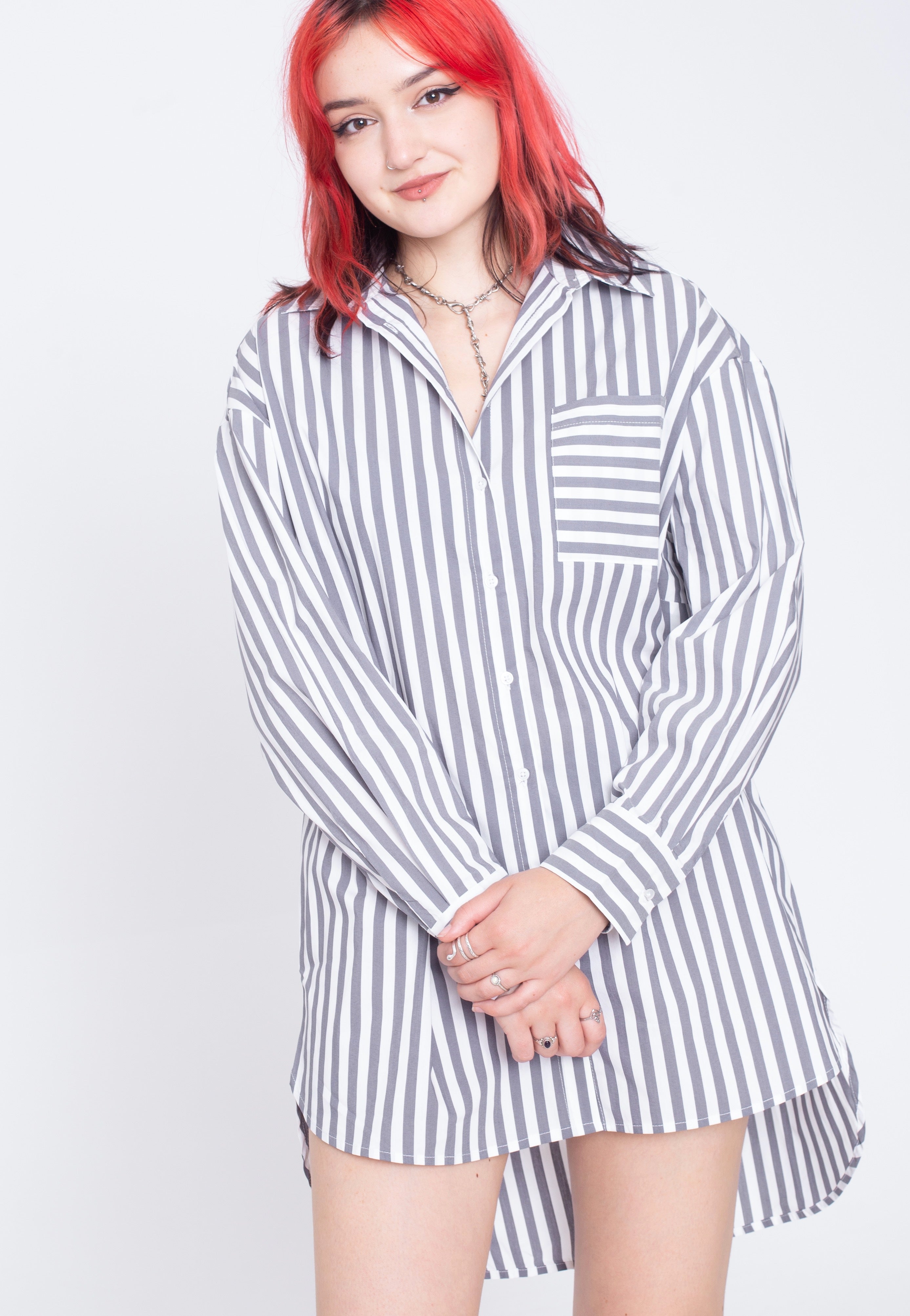 Urban Classics - Ladies Oversized Stripe White/Darkshadow - Shirt | Women-Image