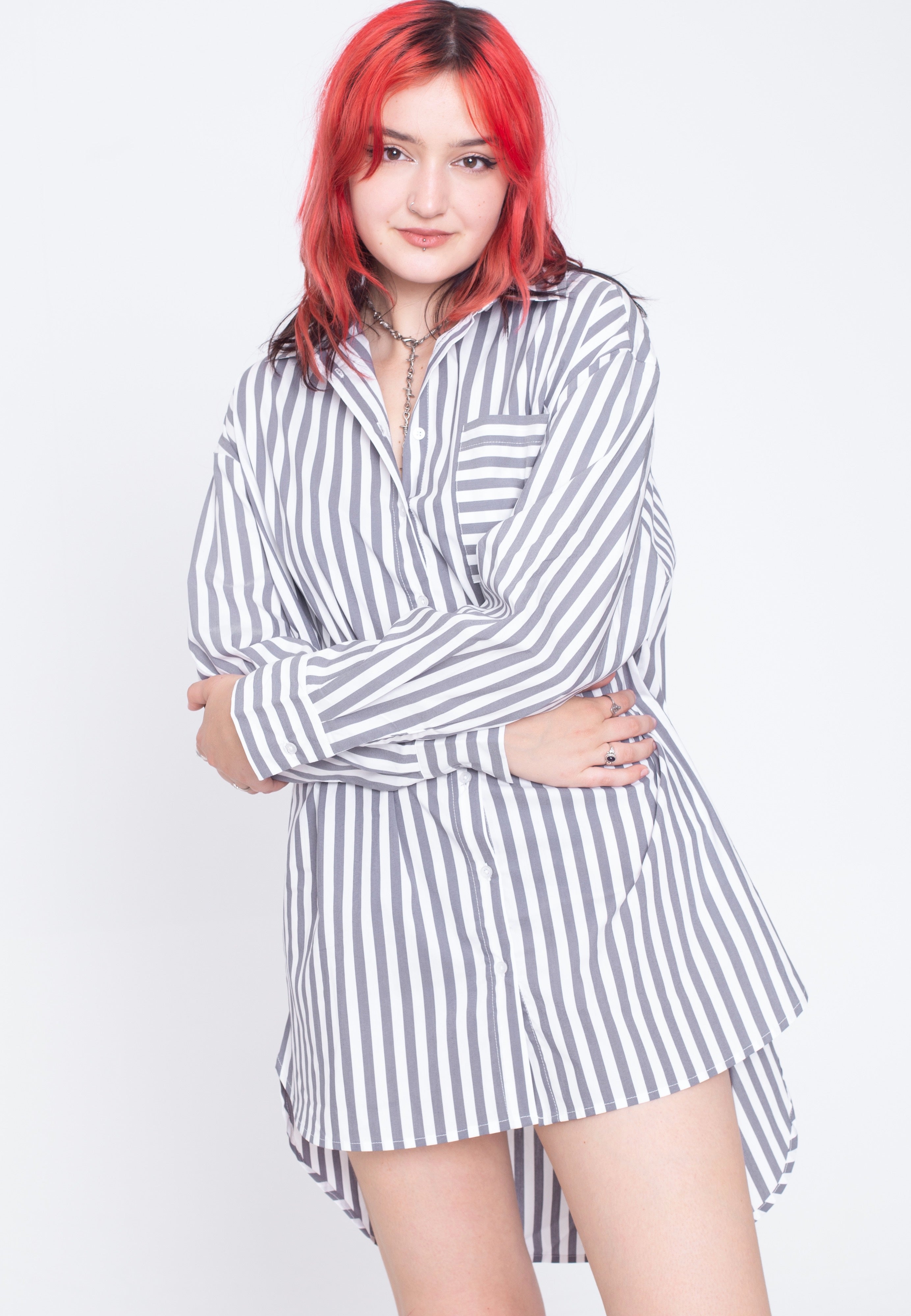 Urban Classics - Ladies Oversized Stripe White/Darkshadow - Shirt | Women-Image