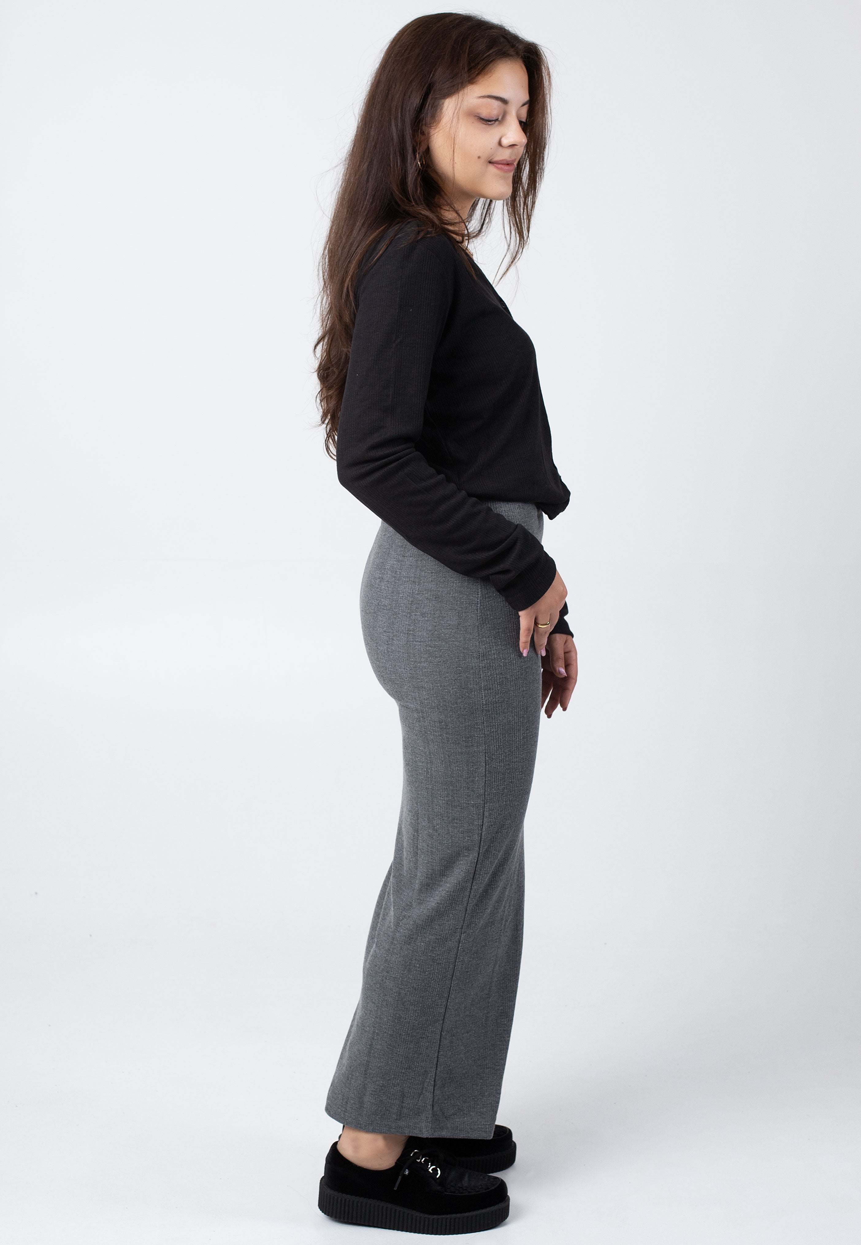 Urban Classics - Ladies Rib High Slit Darkgreymelange - Skirt | Women-Image