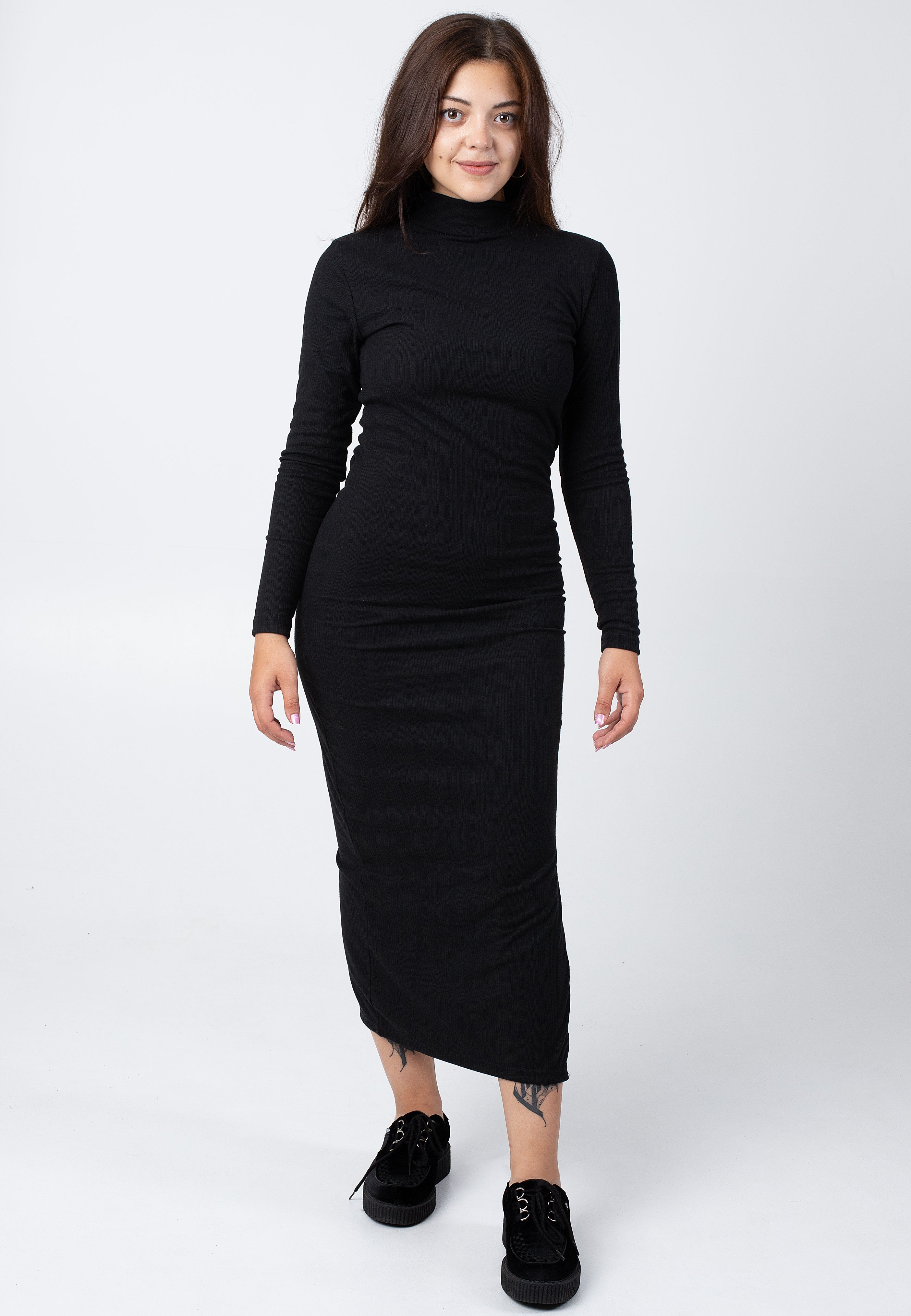 Urban Classics - Ladies Rib Longsleeve Mockneck Black - Dress | Women-Image