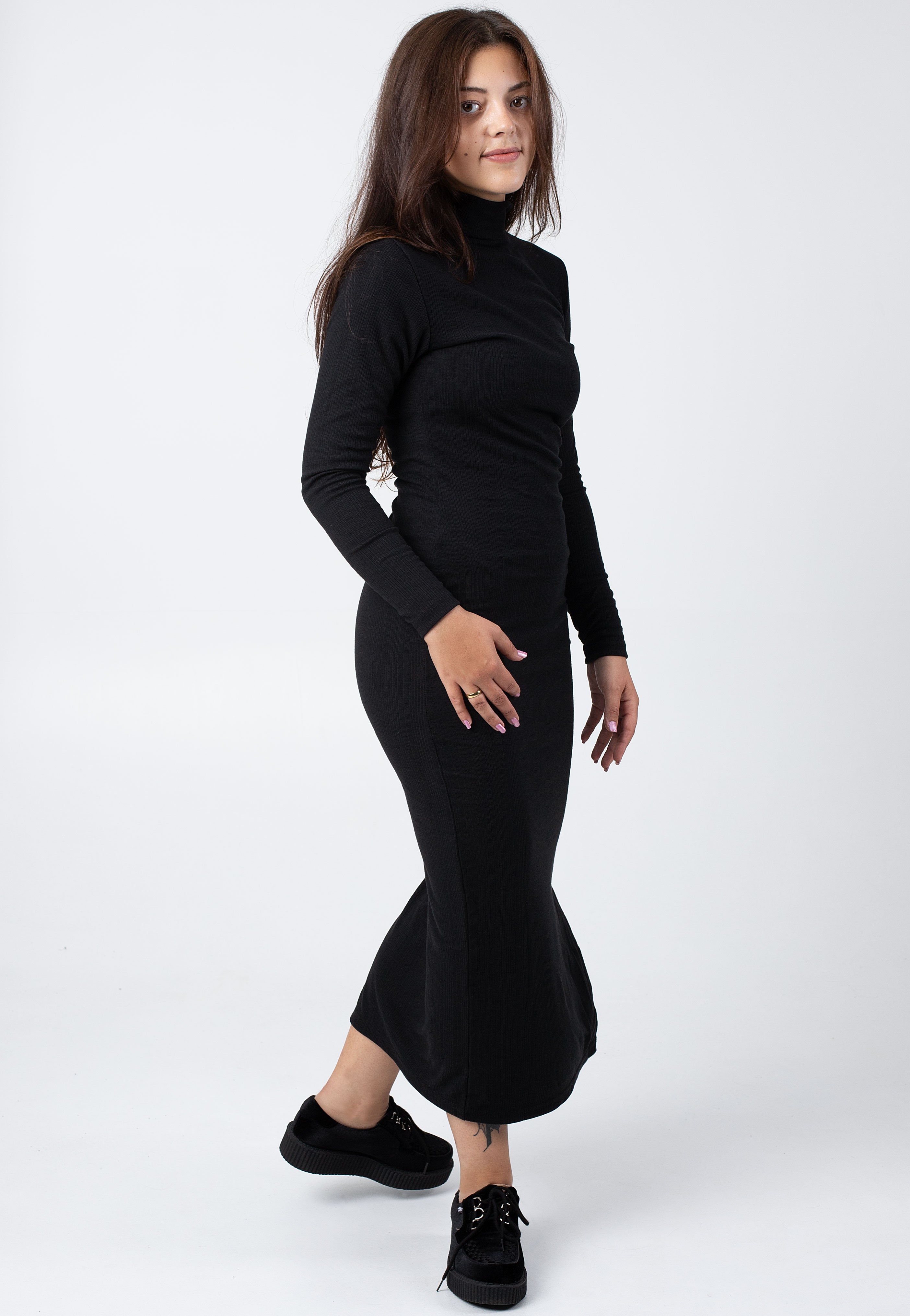 Urban Classics - Ladies Rib Longsleeve Mockneck Black - Dress | Women-Image