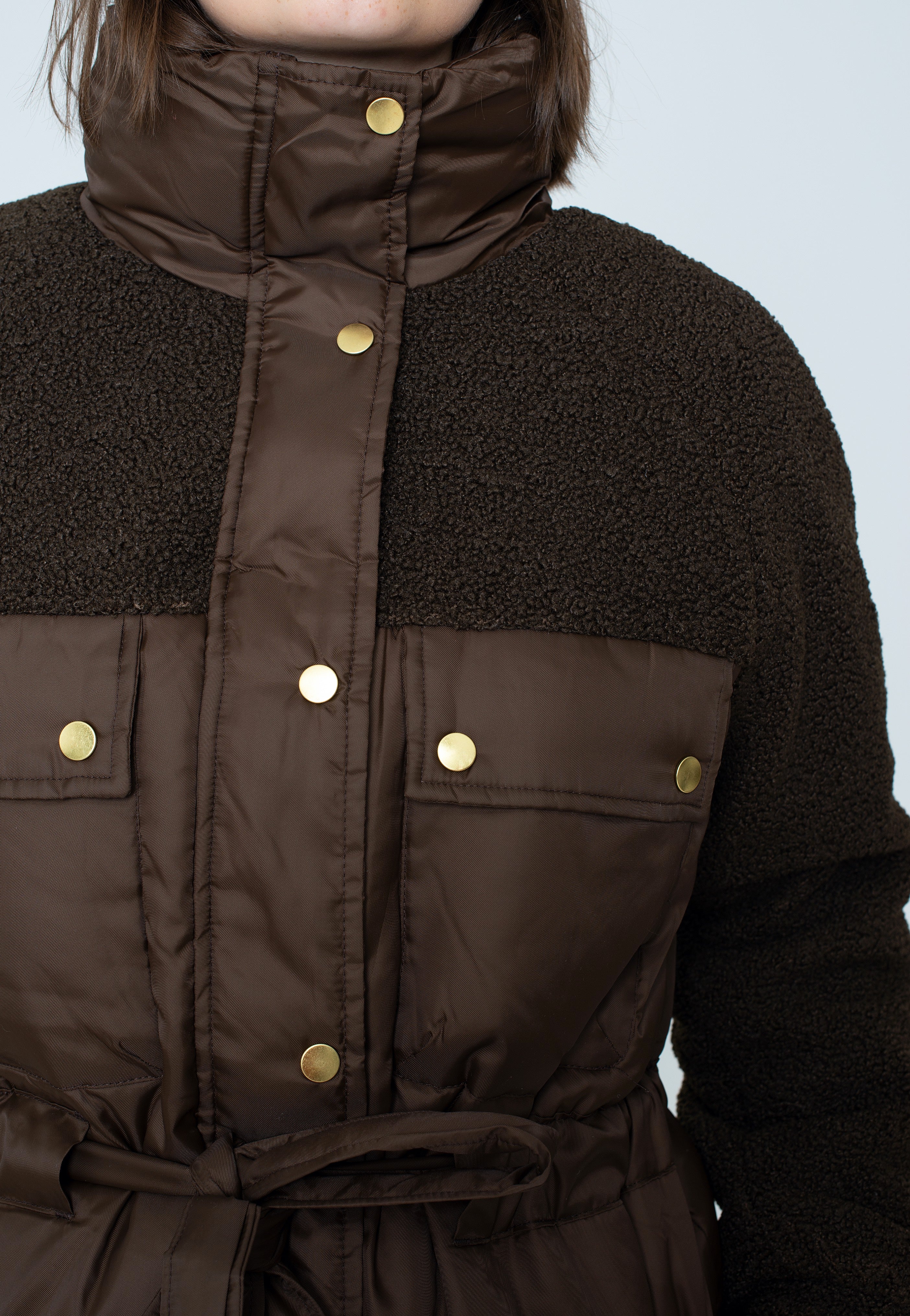 Urban Classics - Ladies Sherpa Mix Puffer Brown - Jacket | Women-Image