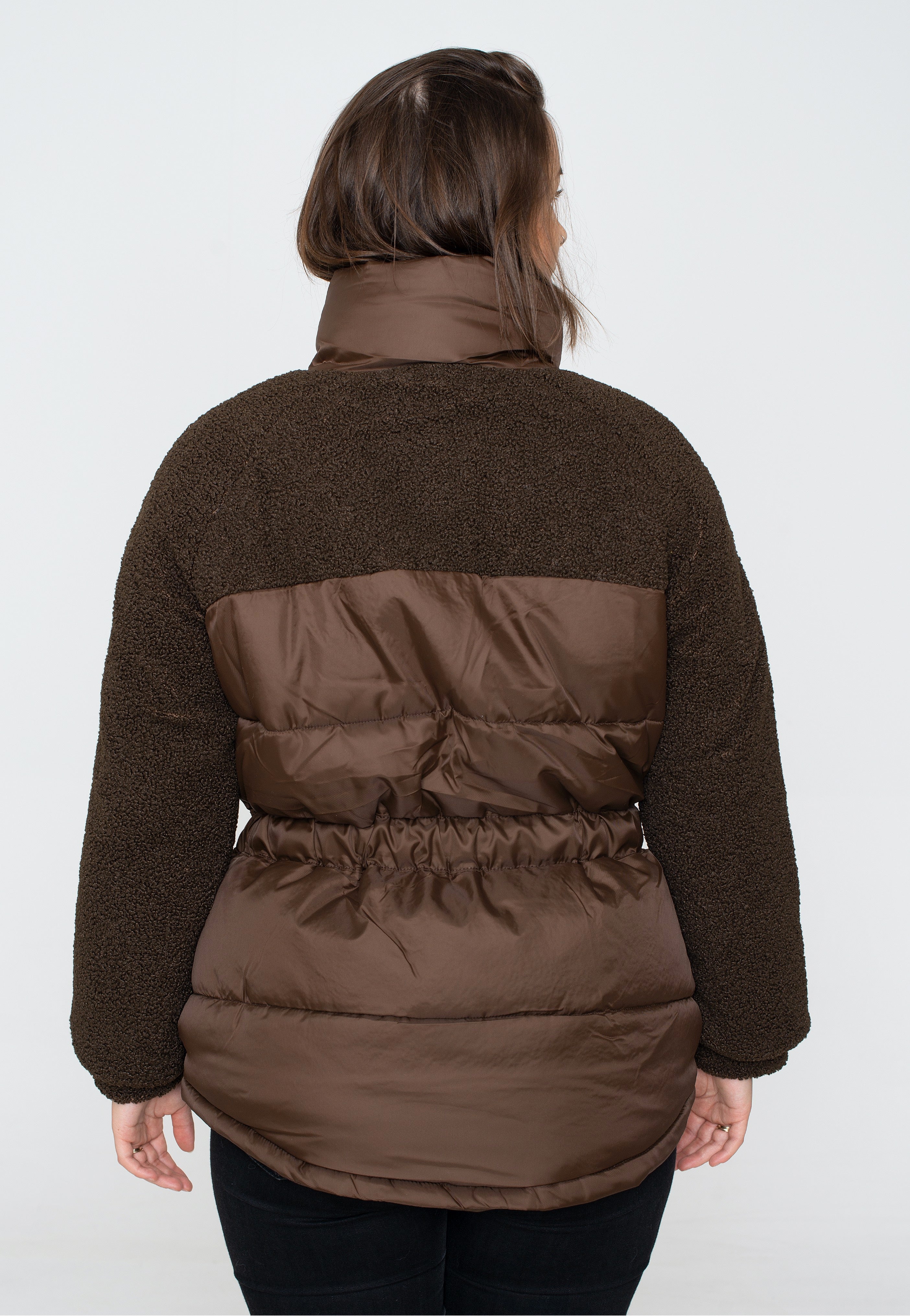 Urban Classics - Ladies Sherpa Mix Puffer Brown - Jacket | Women-Image