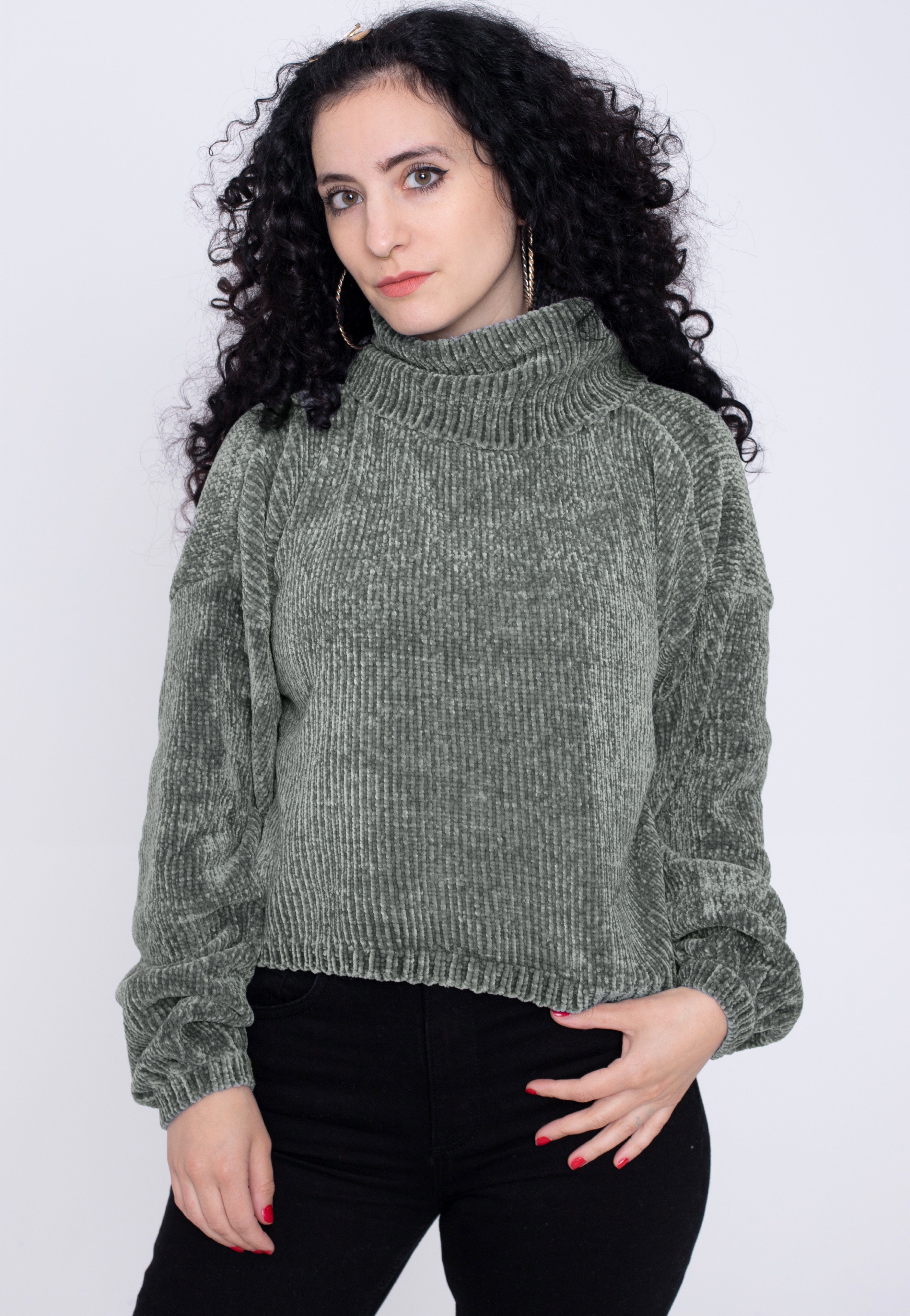 Urban Classics - Ladies Short Chenille Turtleneck Asphalt - Pullover | Women-Image