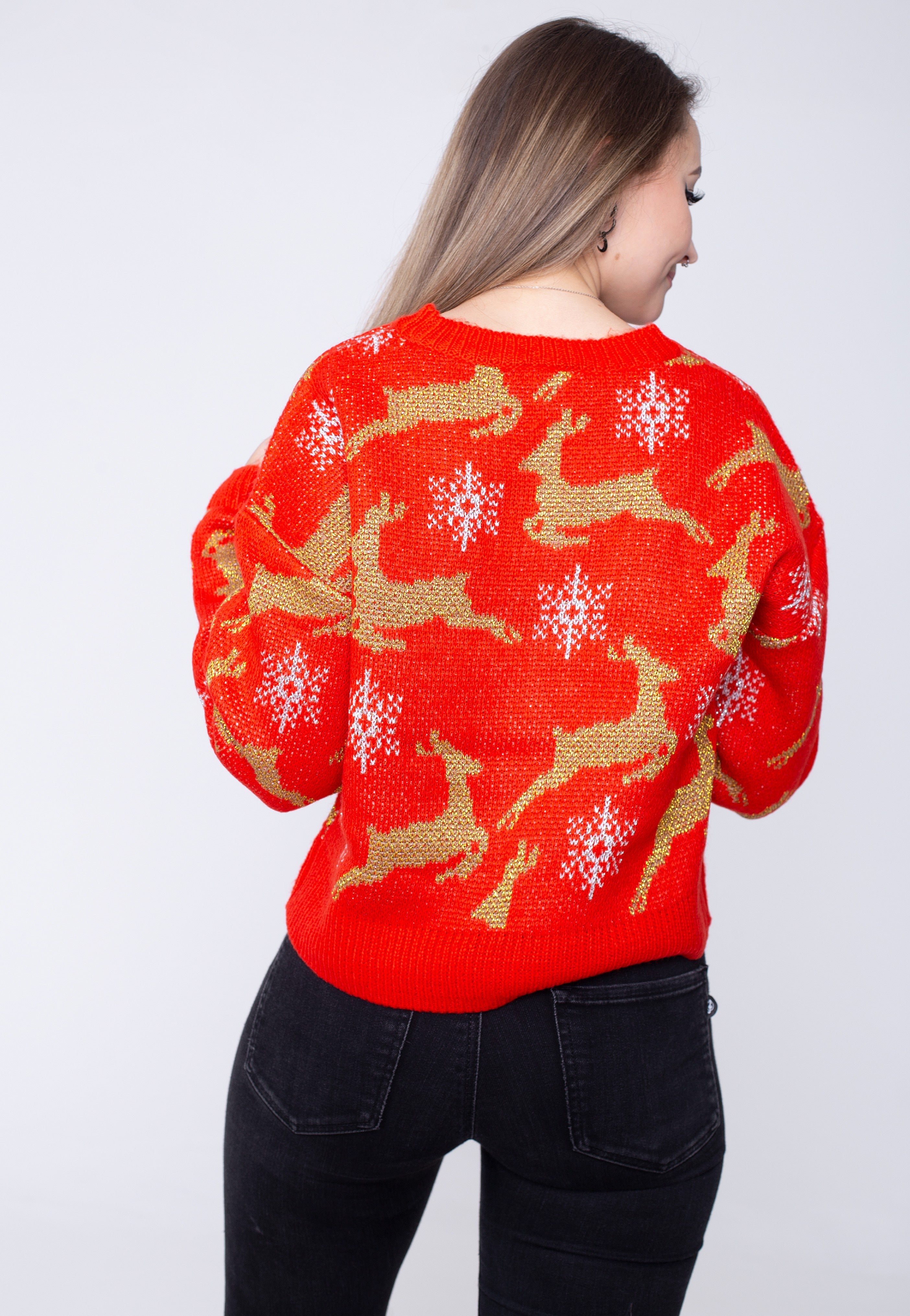 Urban Classics - Ladies Short Oversized Christmas Red/Gold - Cardigan | Women-Image