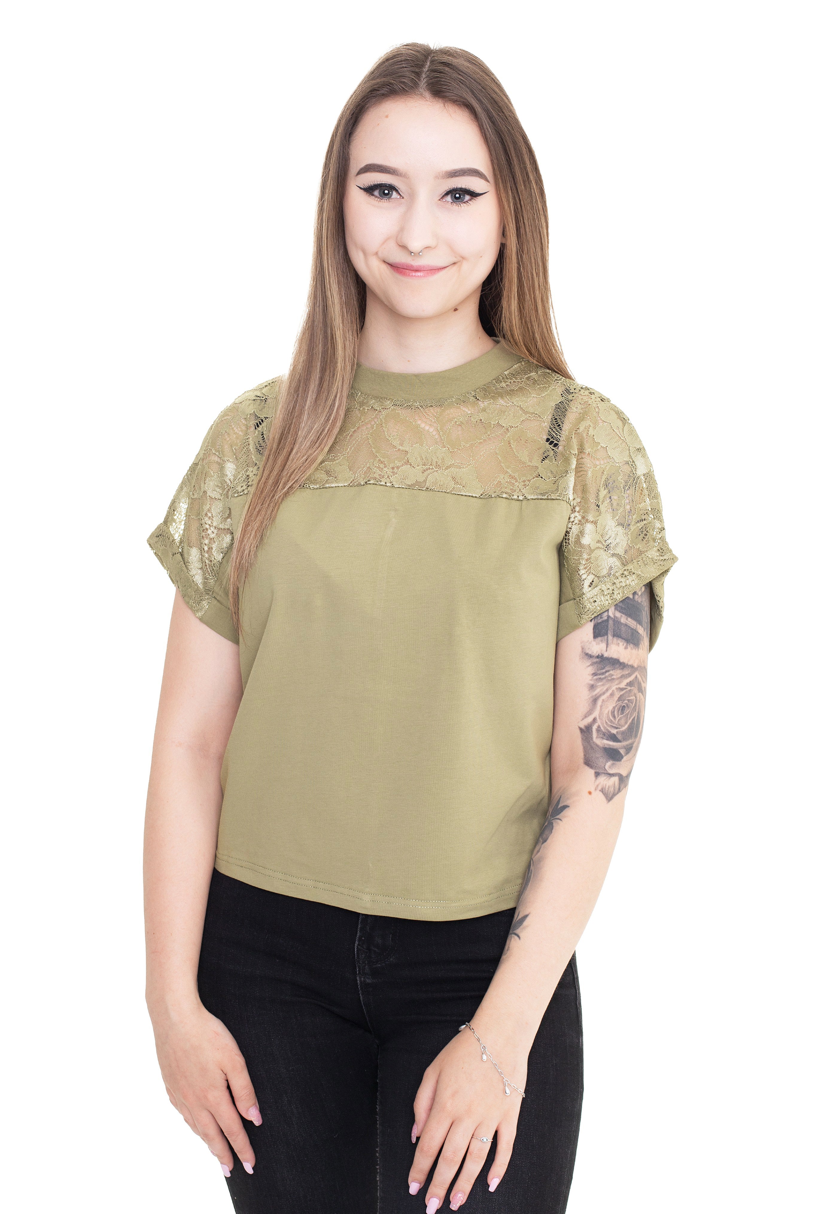 Urban Classics - Ladies Short Oversized Lace Khaki - T-Shirt | Women-Image