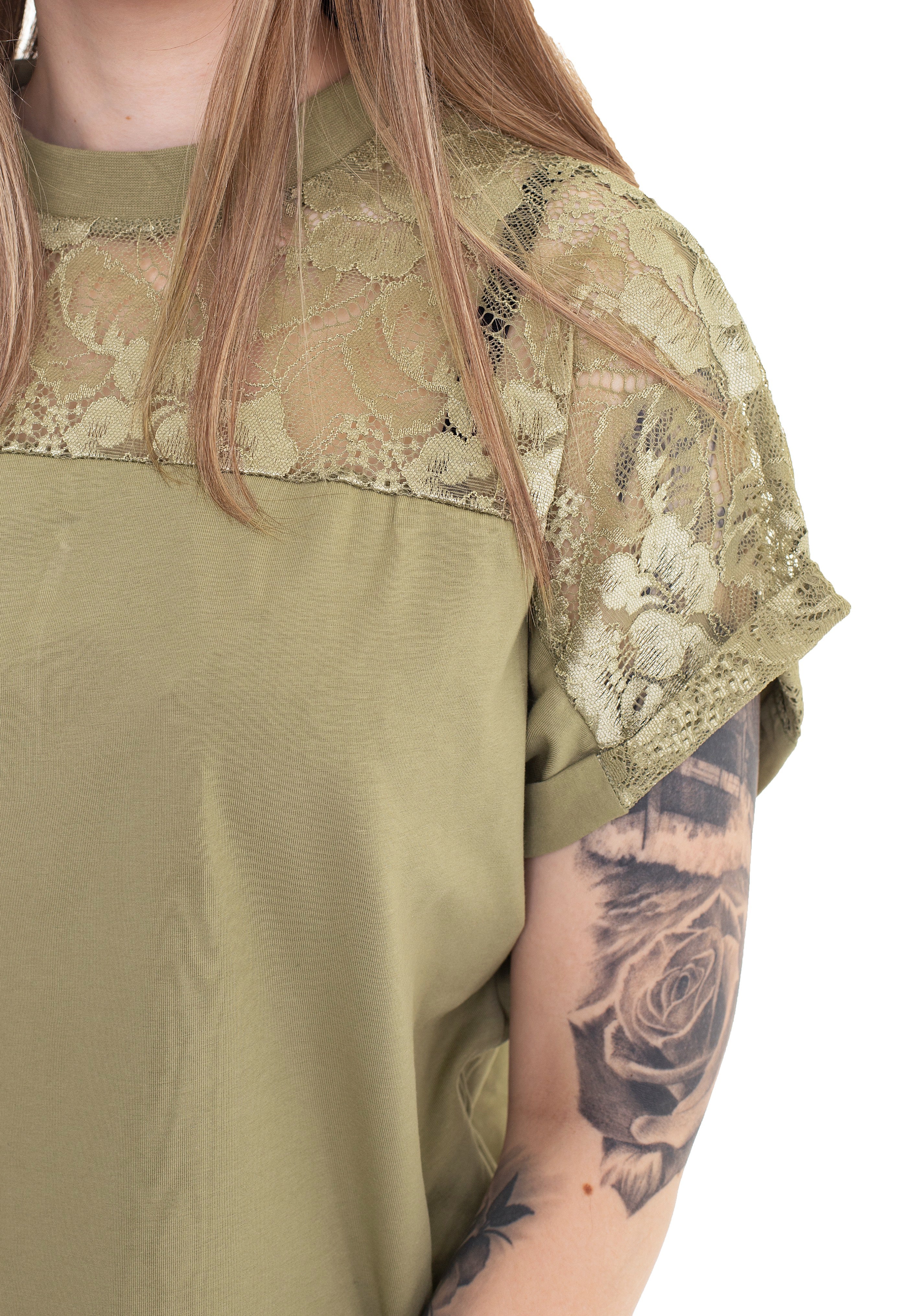 Urban Classics - Ladies Short Oversized Lace Khaki - T-Shirt | Women-Image