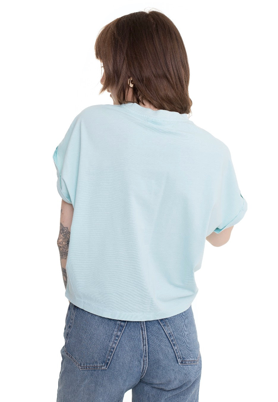 Urban Classics - Ladies Short Pigment Dye Cut On Sleeve Seablue - T-Shirt | Women-Image