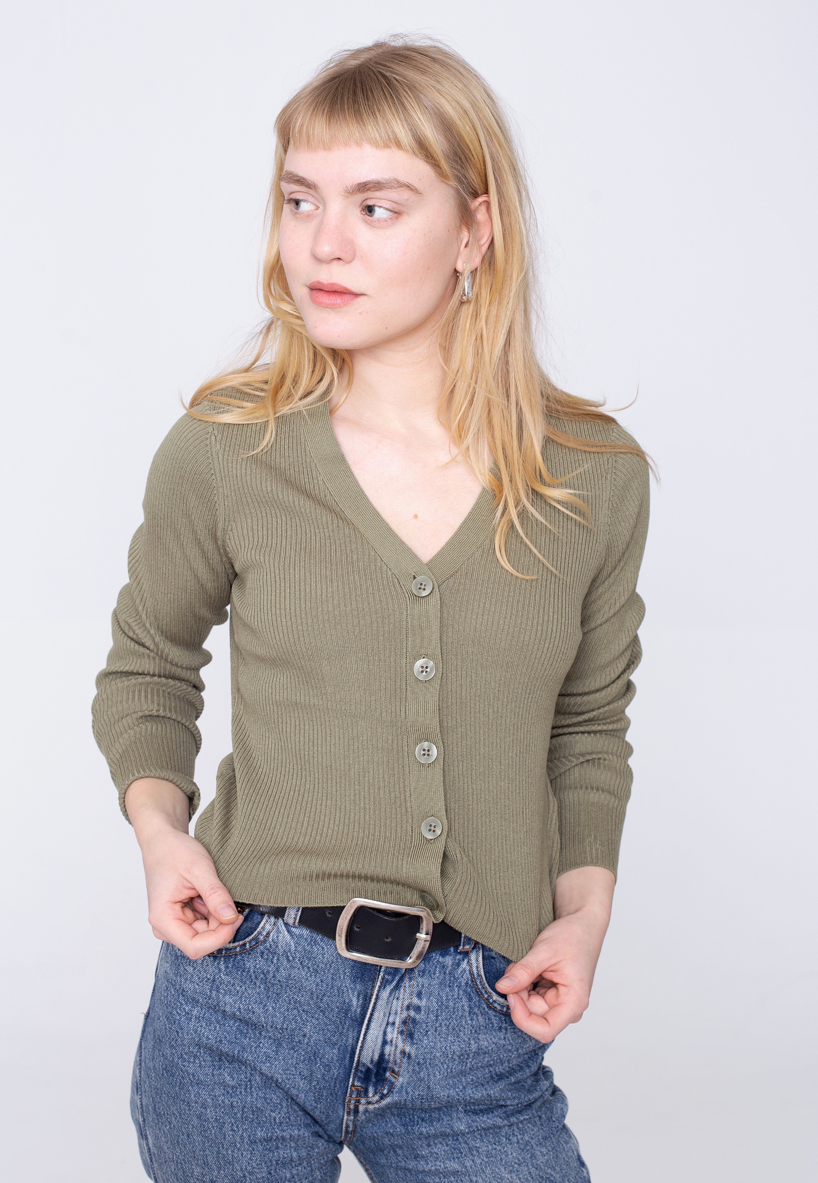 Urban Classics - Ladies Short Rib Knit Khaki - Cardigan | Women-Image