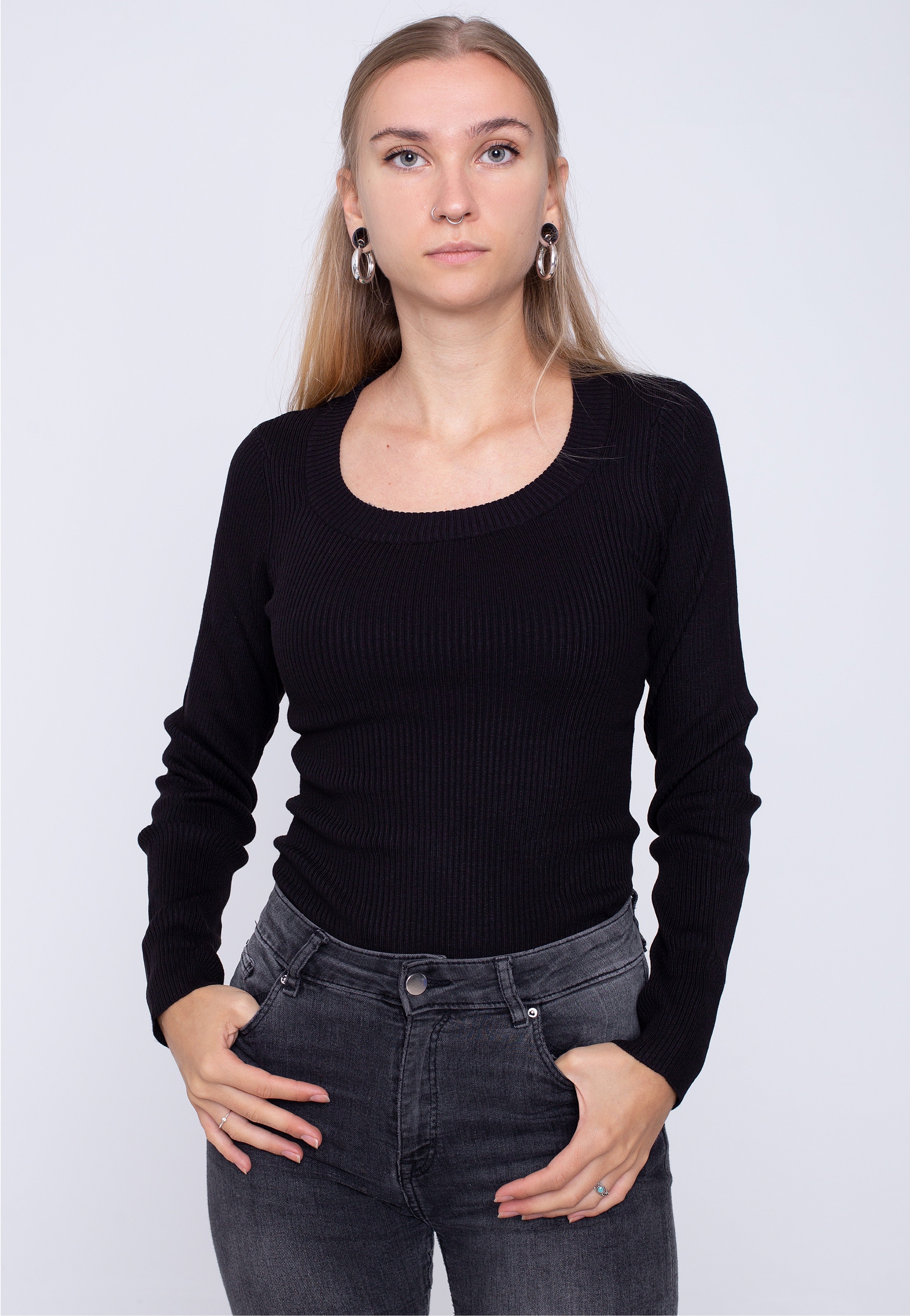 Urban Classics - Ladies Wide Neckline Black - Pullover | Women-Image