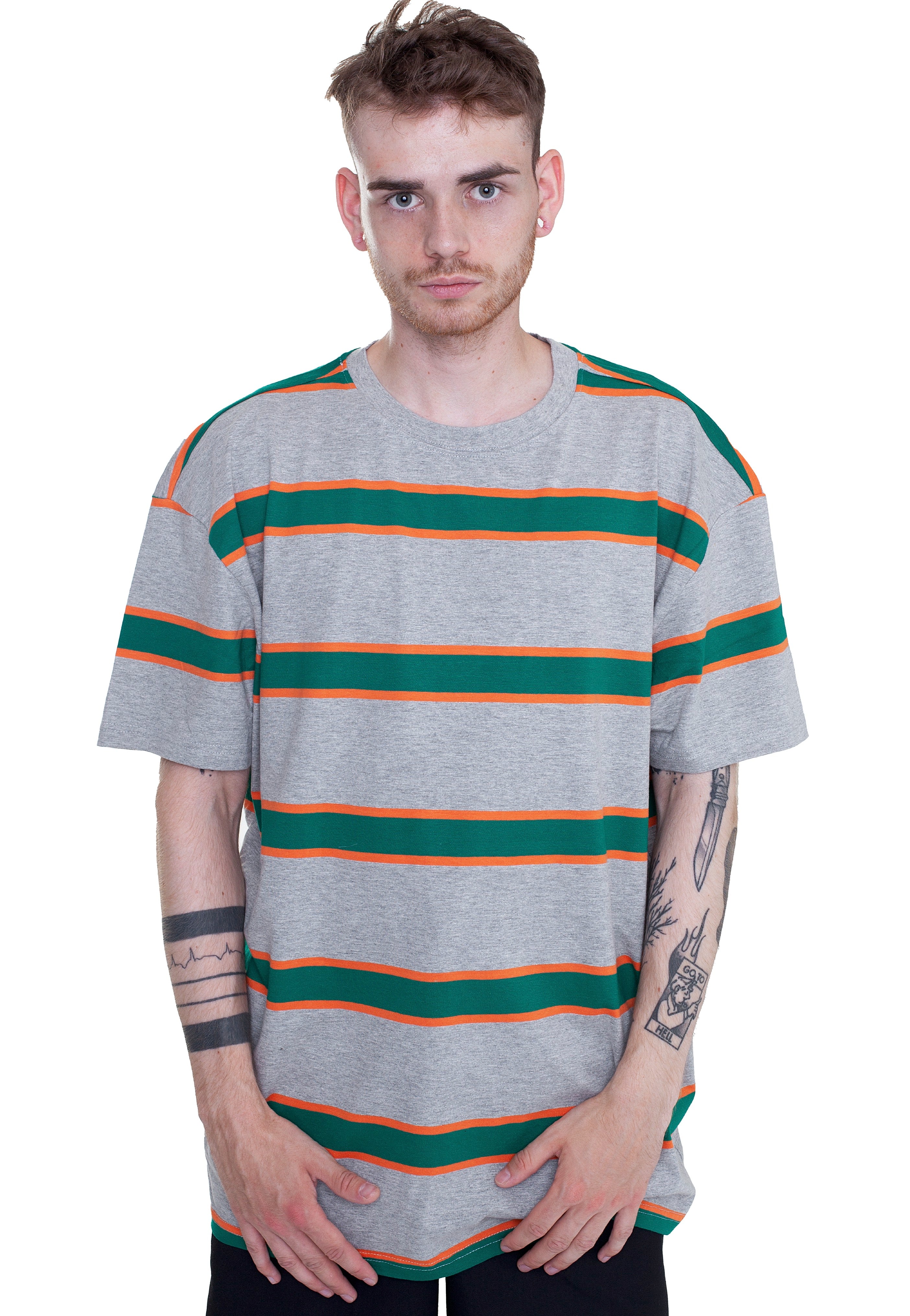 Urban Classics - Light Stripe Oversize Grey/Junglegreen - T-Shirt | Men-Image