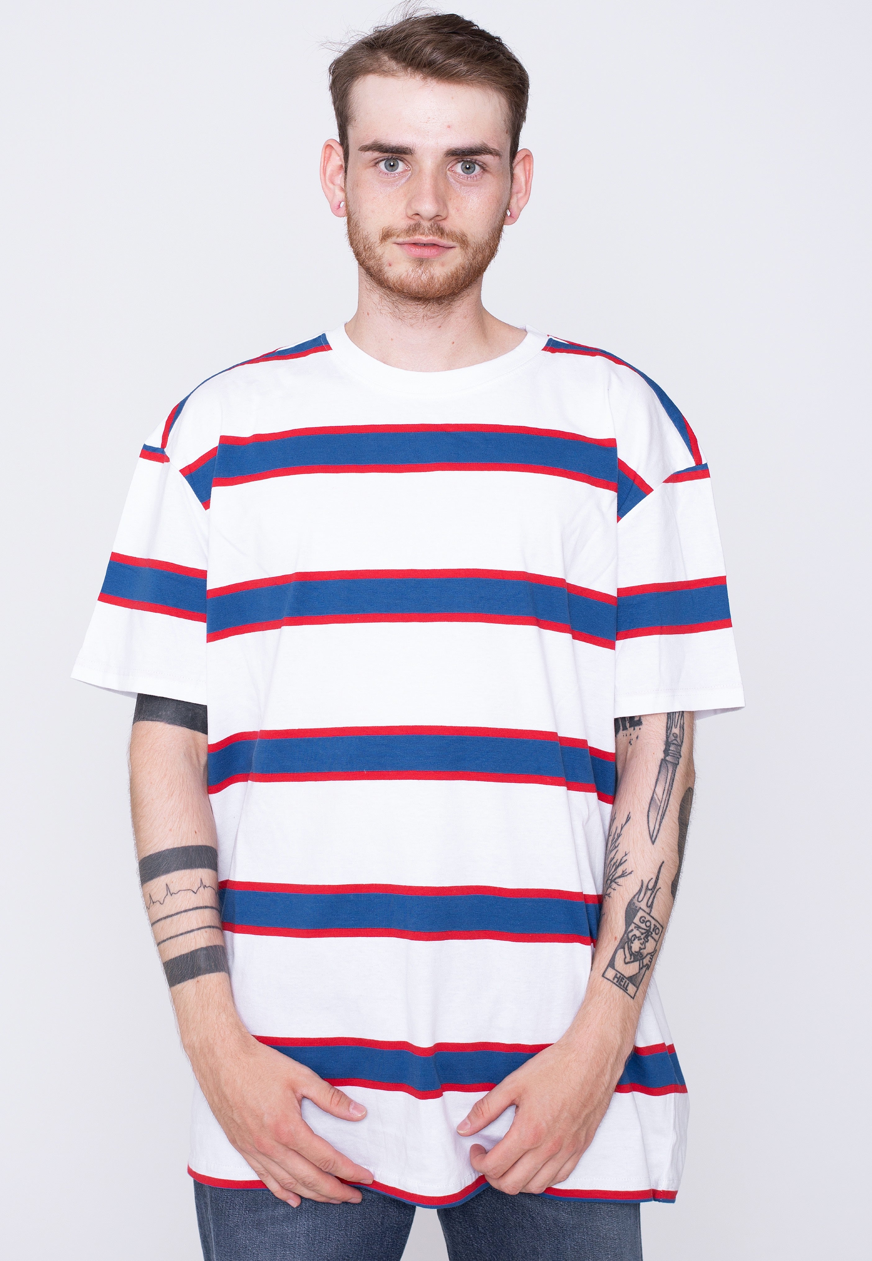 Urban Classics - Light Stripe Oversize White/Sportyblue - T-Shirt | Men-Image