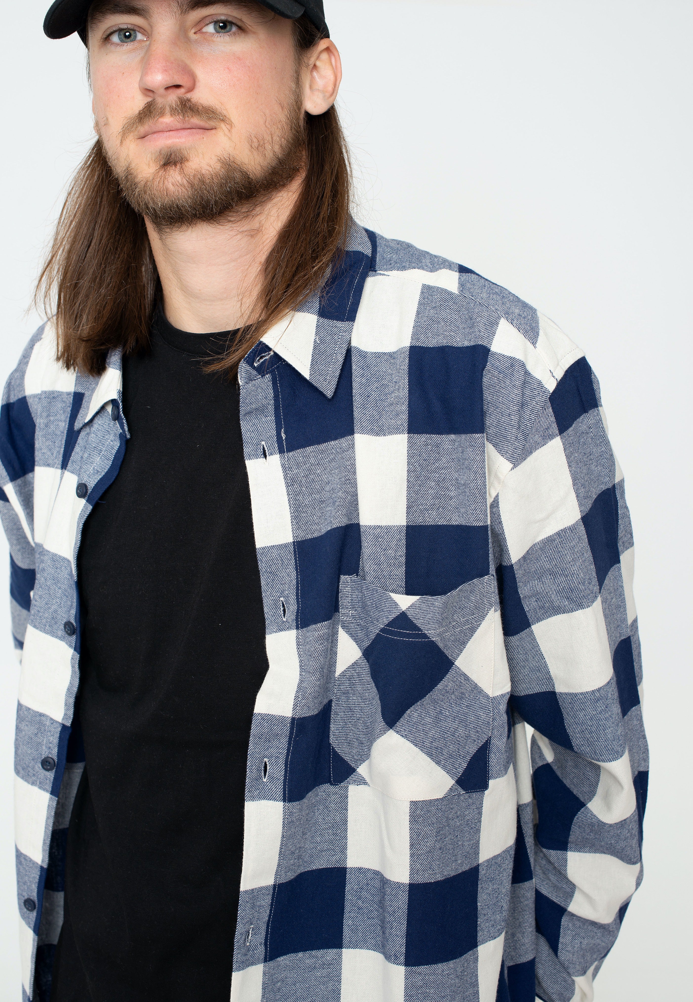 Urban Classics - Long Oversized Checked Darkblue/Cream - Shirt | Men-Image