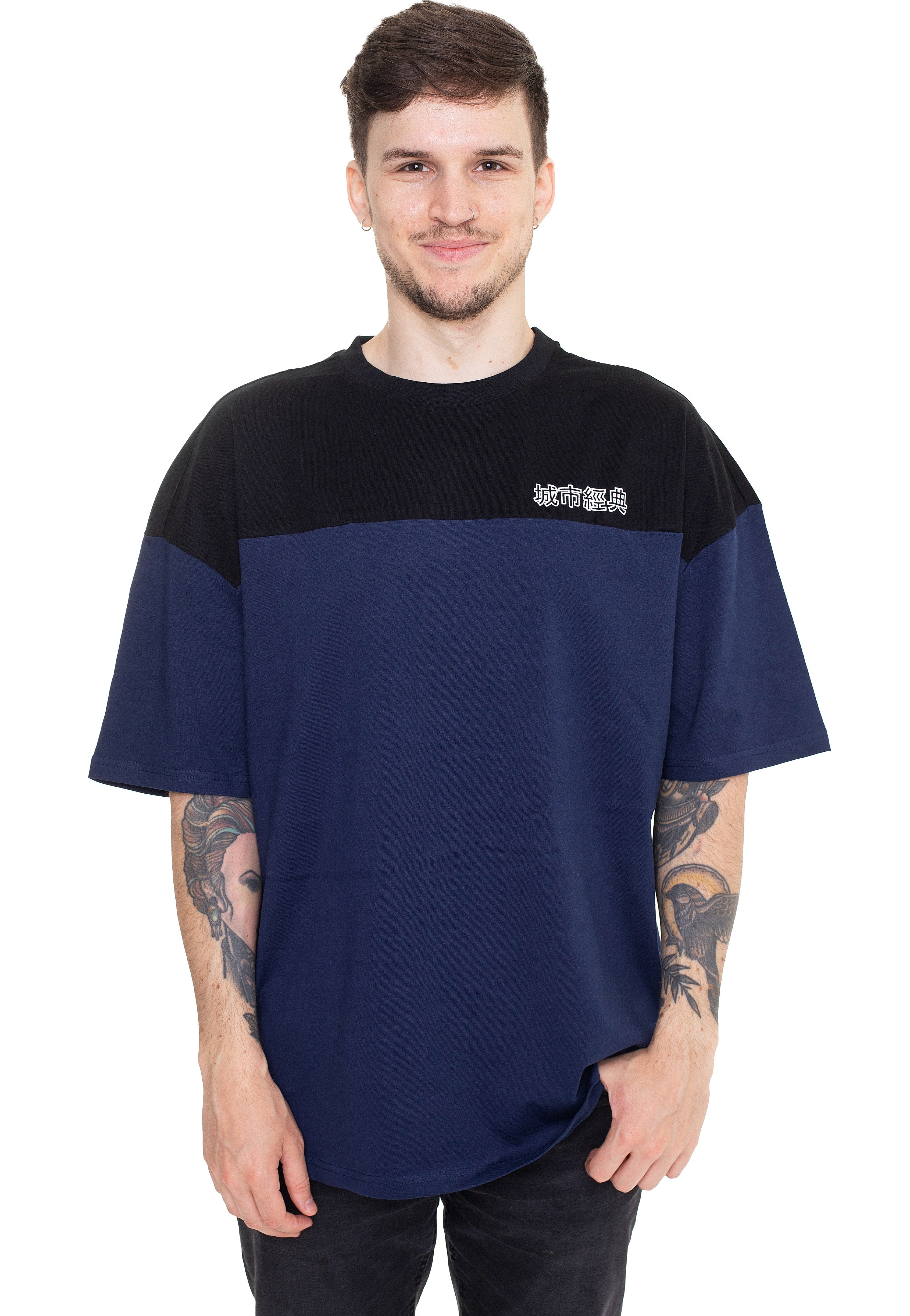 Urban Classics - Oversized Color Block Logo Darkblue/Black - T-Shirt | Men-Image