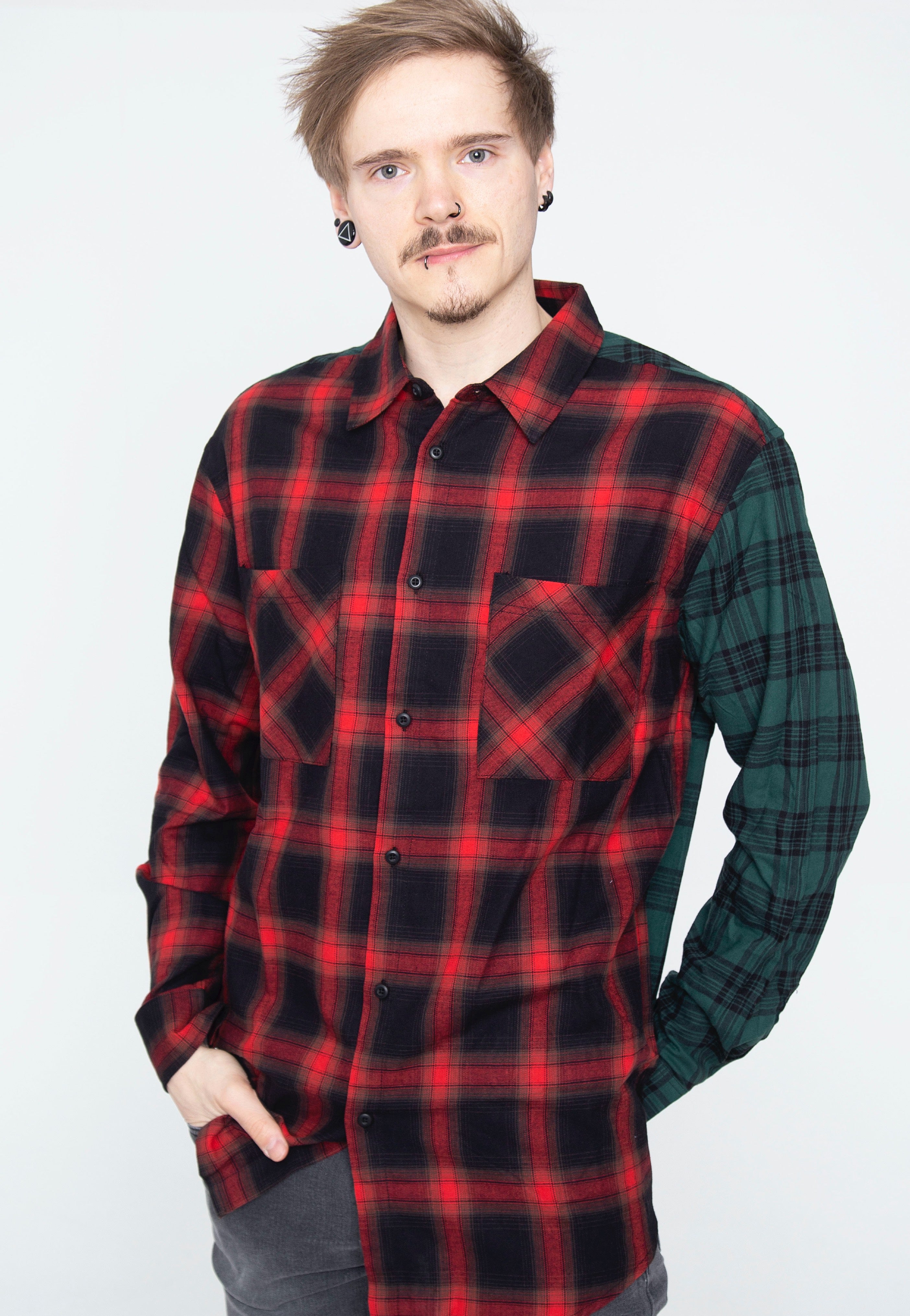 Urban Classics - Oversized Mix Check Black/Red/Green - Shirt | Men-Image