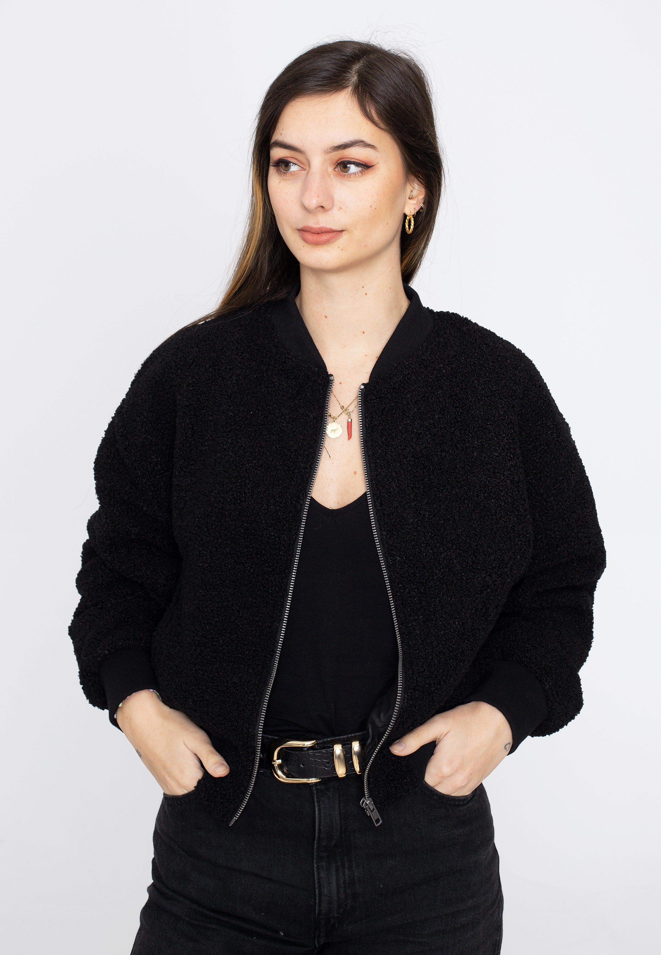 Urban Classics - Oversized Sherpa Bomber Black - Jacket | Women-Image