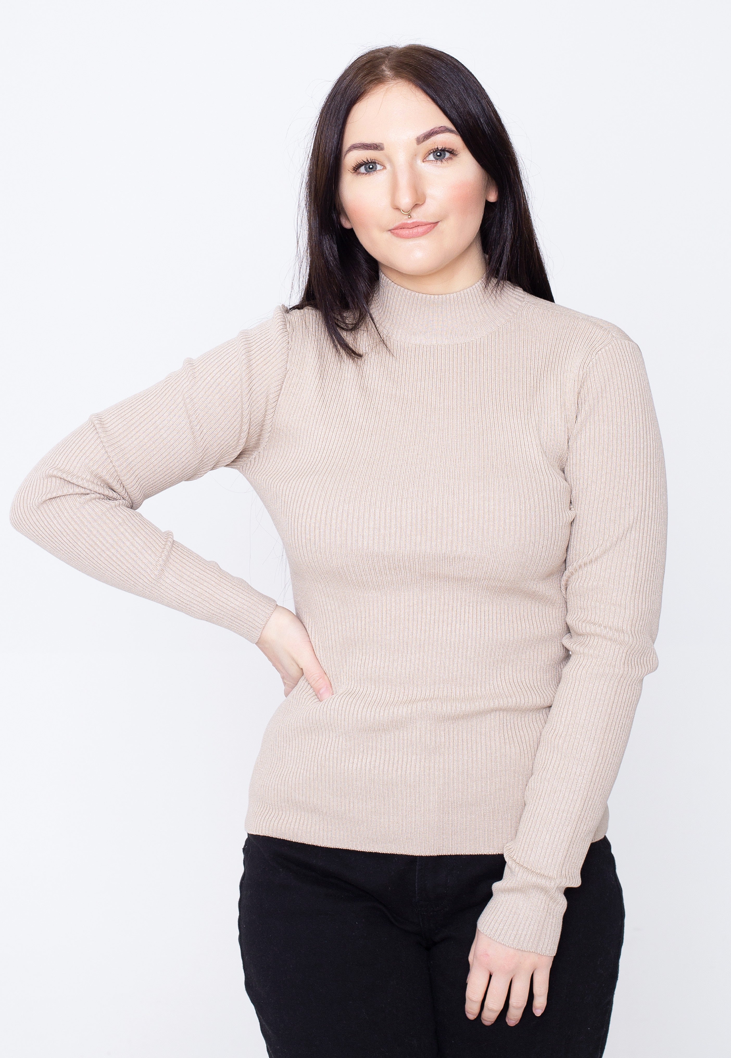 Urban Classics - Rib Knit Turtelneck Light Taupe - Pullover | Women-Image