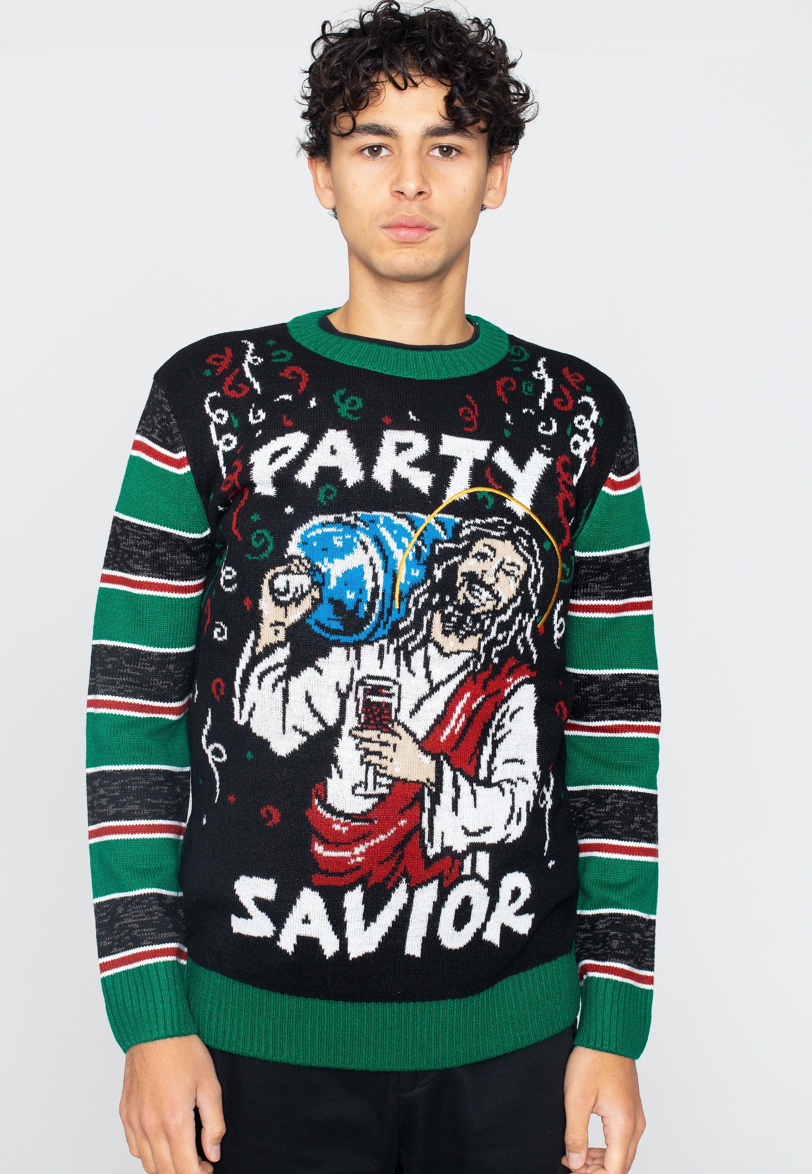 Urban Classics - Savior Christmas Black/X-Mas Green - Pullover | Men-Image