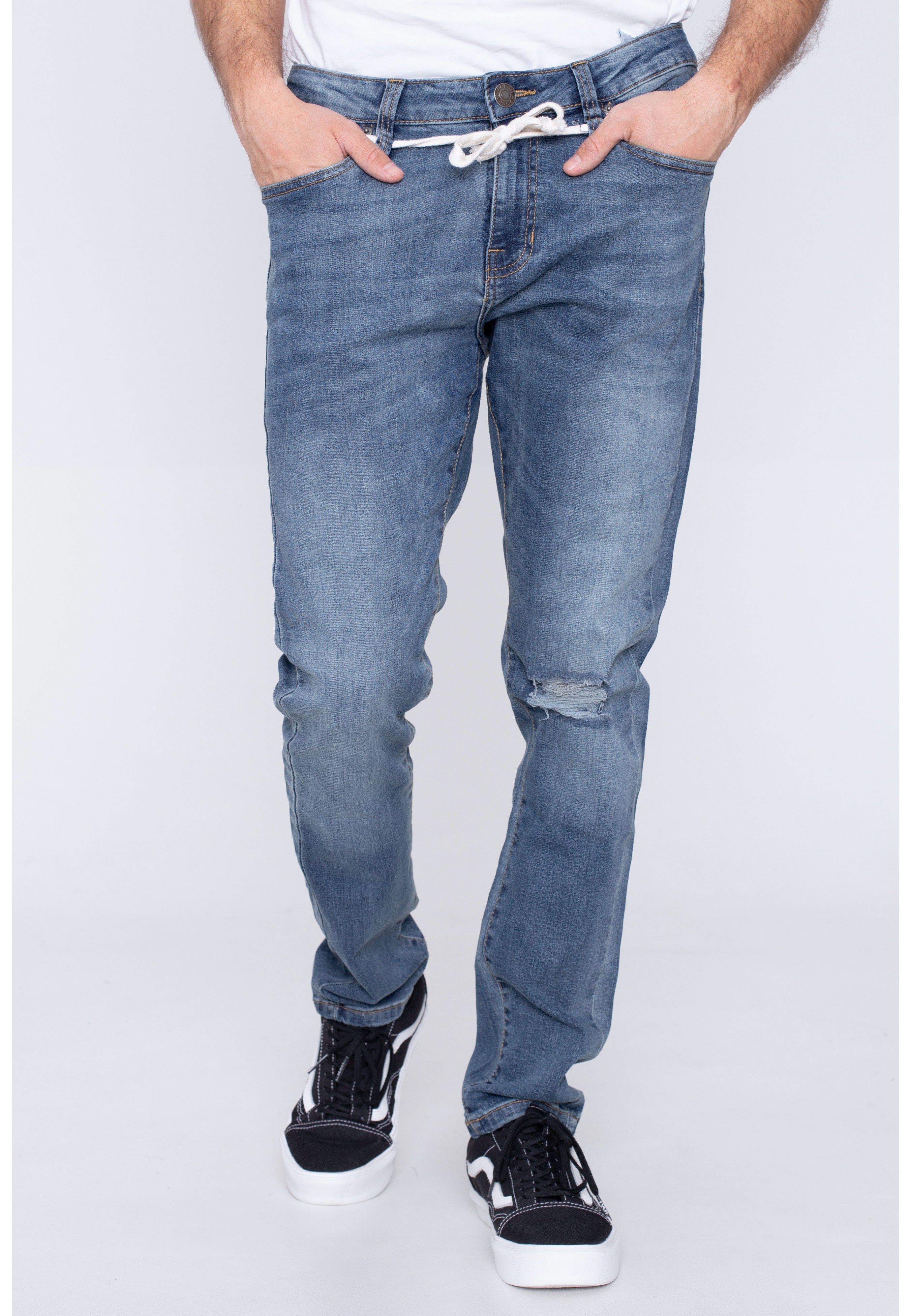 Urban Classics - Slim Fit Drawstring Mid Heavy Destroyed Washed - Jeans | Men-Image