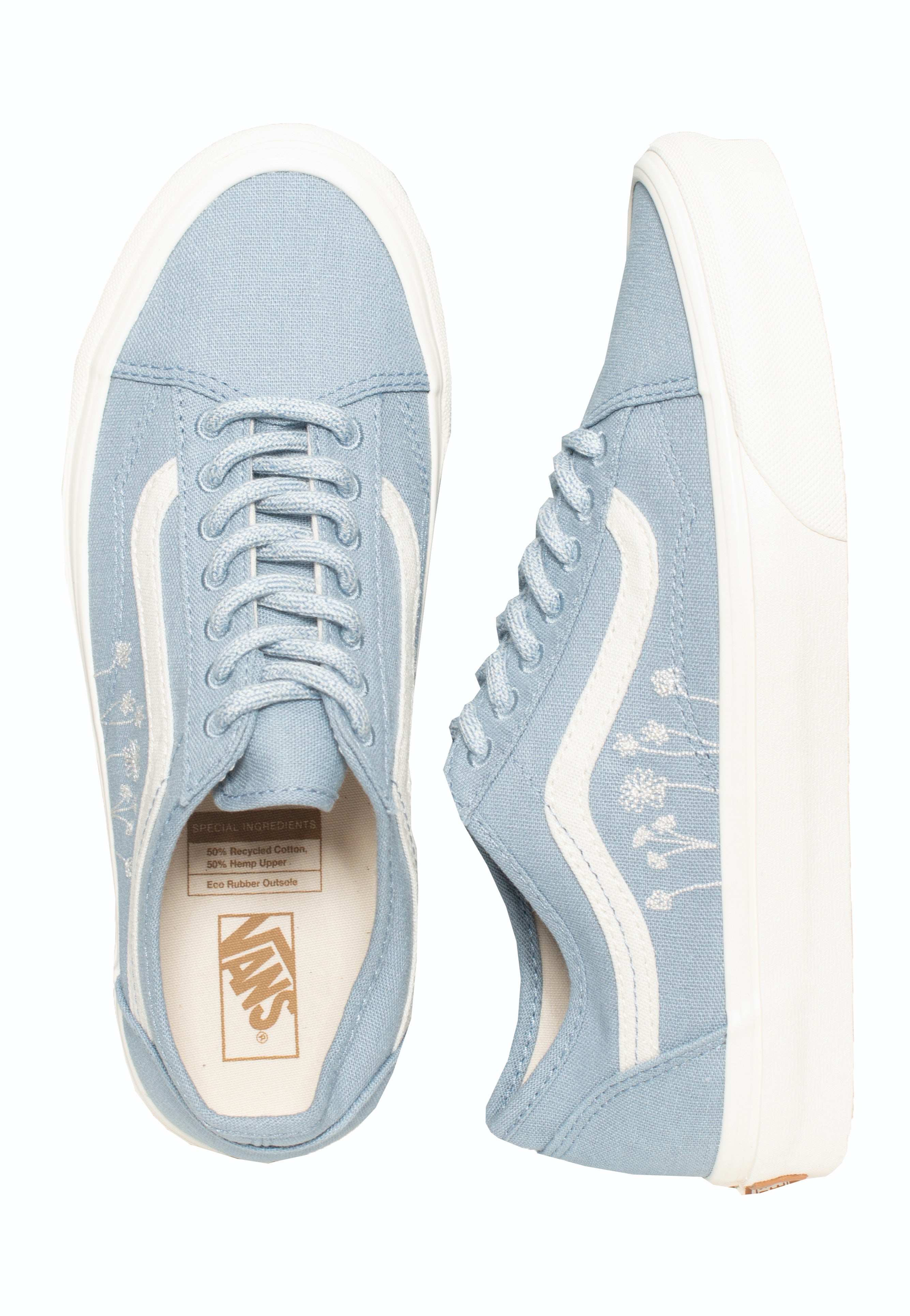 Vans - Old Skool Tapered Eco Theory Embroidered Flowers Ashley Blue - Girl Shoes | Women-Image