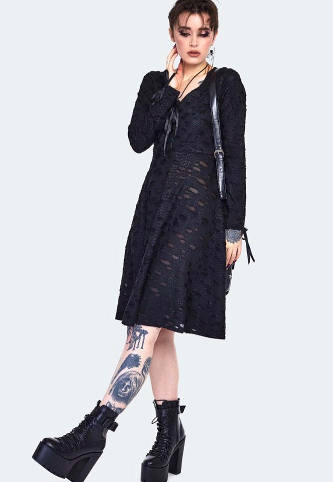 Jawbreaker - Venom Print Distressed Skater Black - Dress | Women-Image