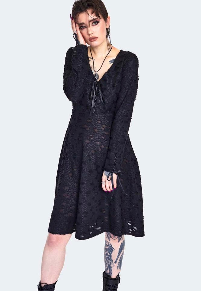 Jawbreaker - Venom Print Distressed Skater Black - Dress | Women-Image