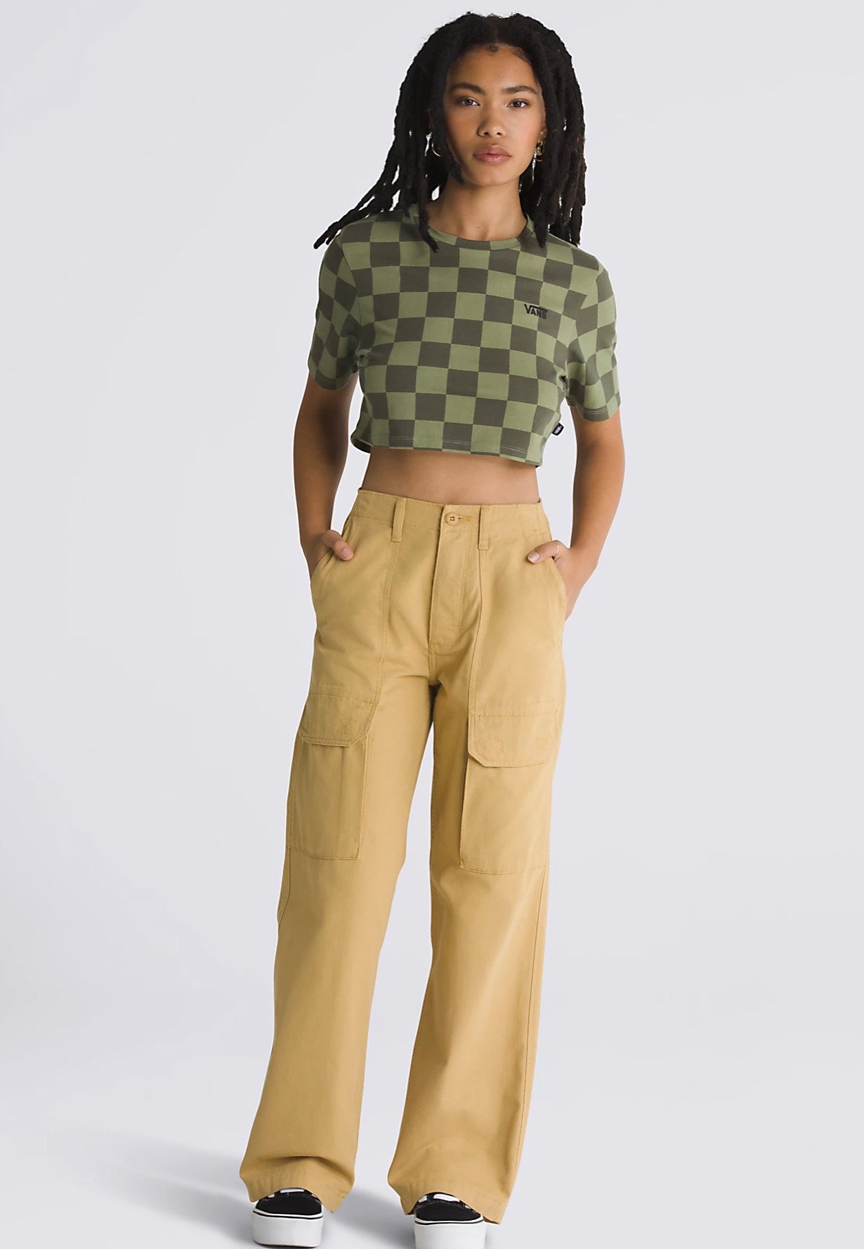 Vans - Checker Crew Crop II Olivine - T-Shirt | Women-Image