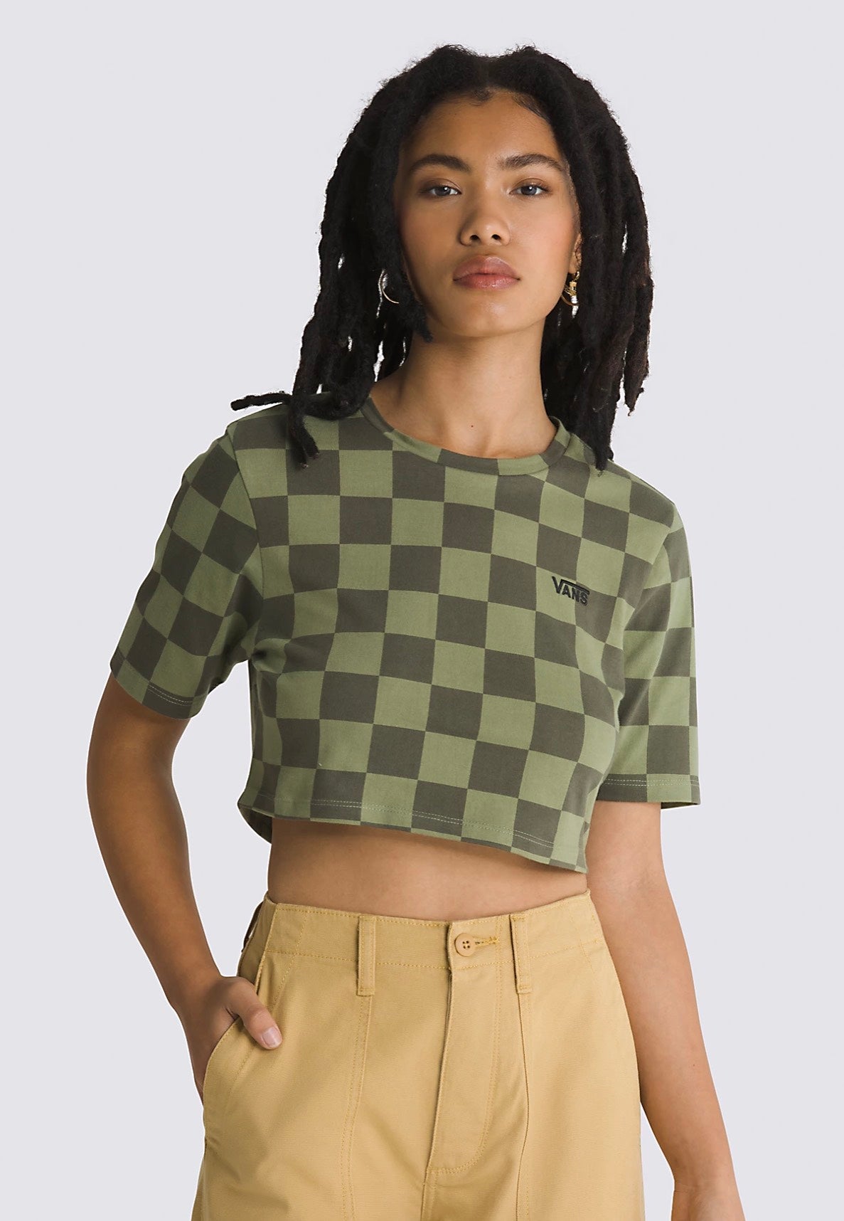 Vans - Checker Crew Crop II Olivine - T-Shirt | Women-Image