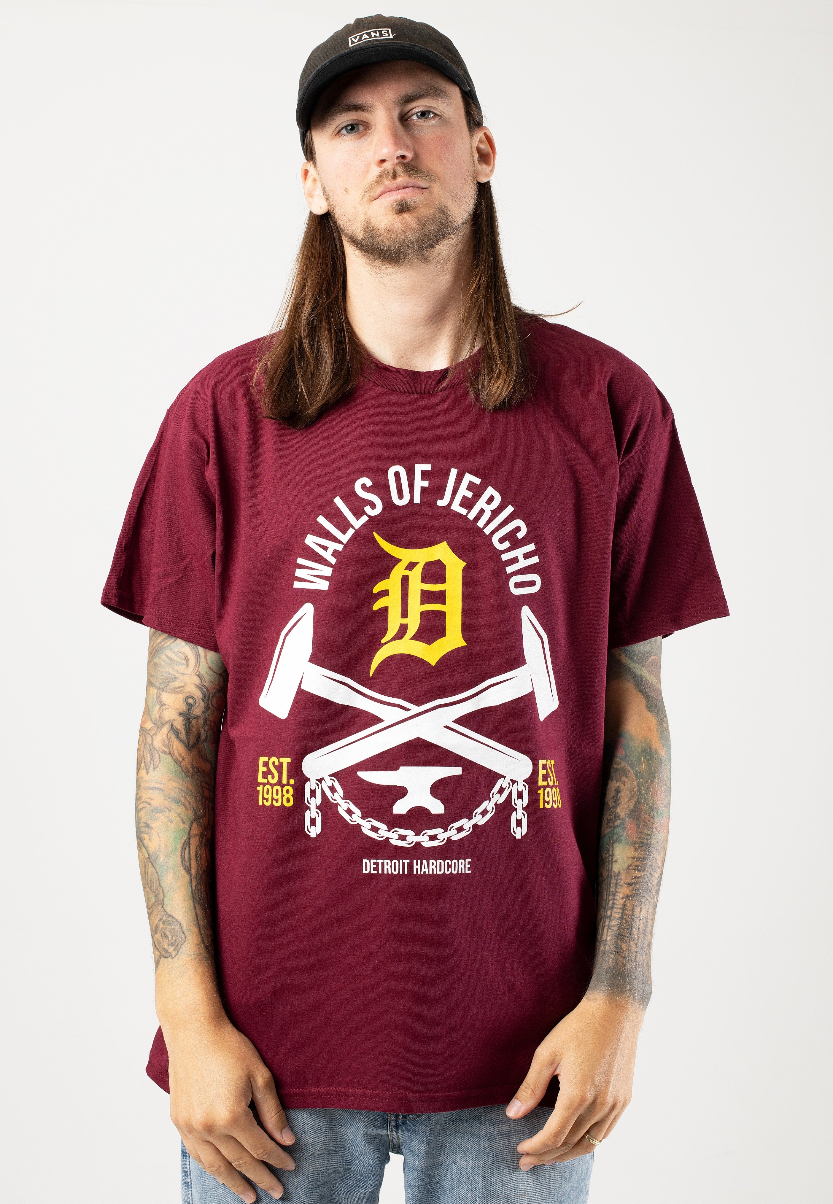 Walls Of Jericho - Crossed Hammers Maroon - T-Shirt | Men-Image