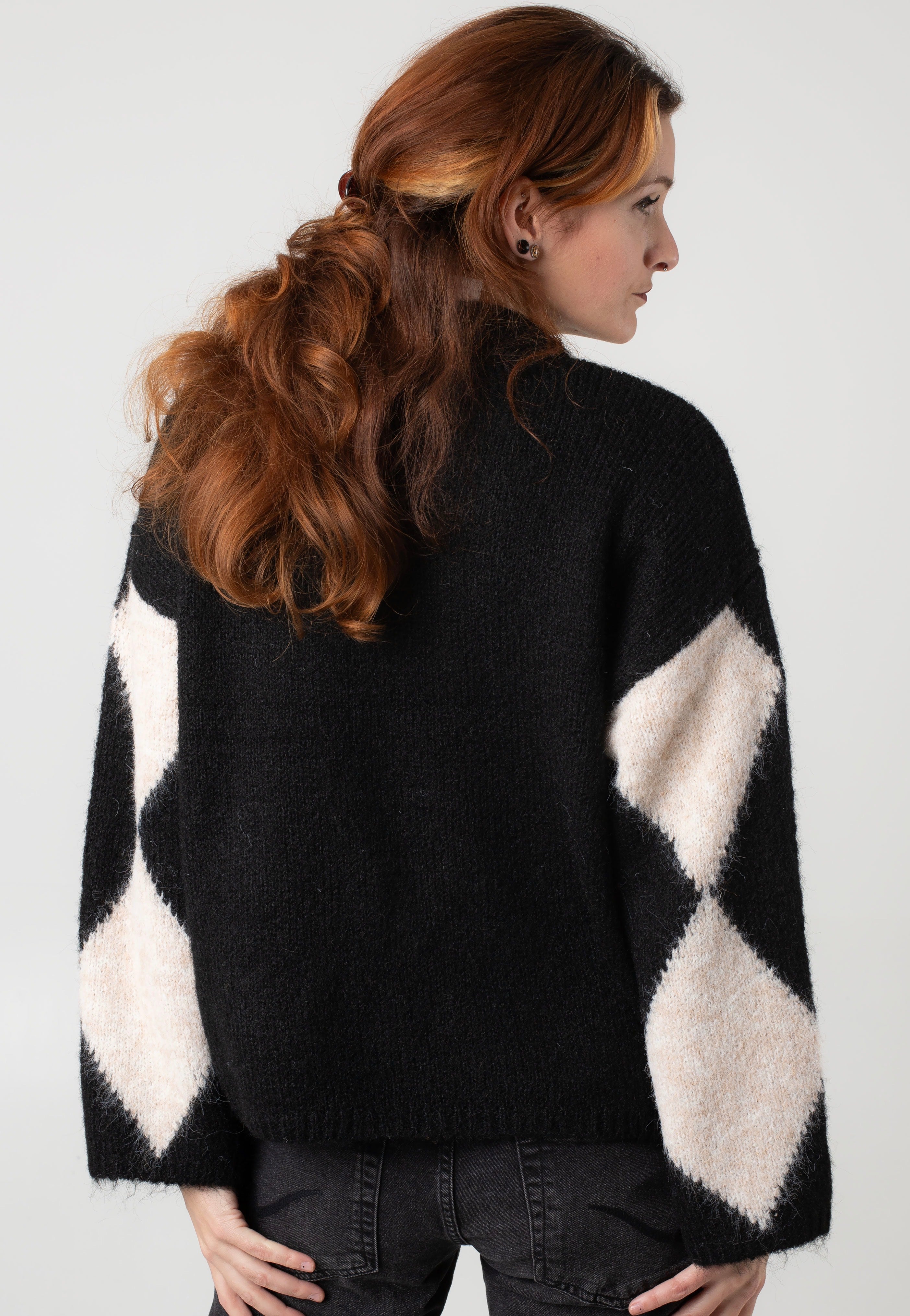 Noisy May - Sutton Argyle Oversize Obsidian Birch Argyle - Pullover | Women-Image